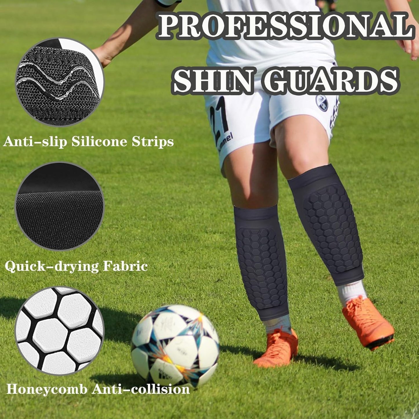 Soccer Shin Guards Pads for Youth Adult, Ski Shin Guards, Shin Defender Shin Guards Calf Compression Sleeve with Honeycomb Pads, Protective Shin Pads Gear for Football Soccer & Ski
