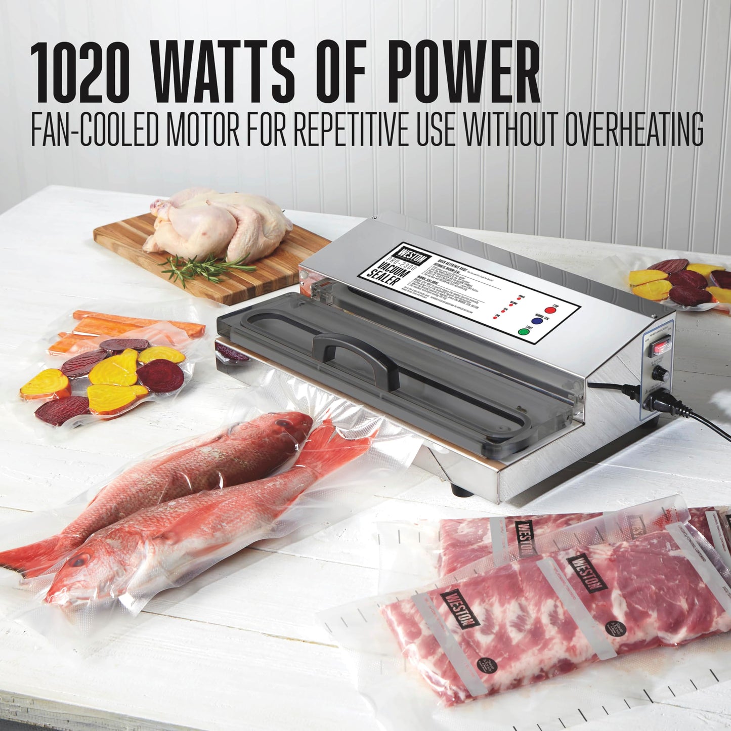 Weston Brands Vacuum Sealer Machine for Food Preservation & Sous Vide, Extra-Wide 5mm Bar for Sealing Bags up to 15" Wide, 1020 Watts, Commercial Grade Pro 2300, Stainless Steel (65-0220-W)