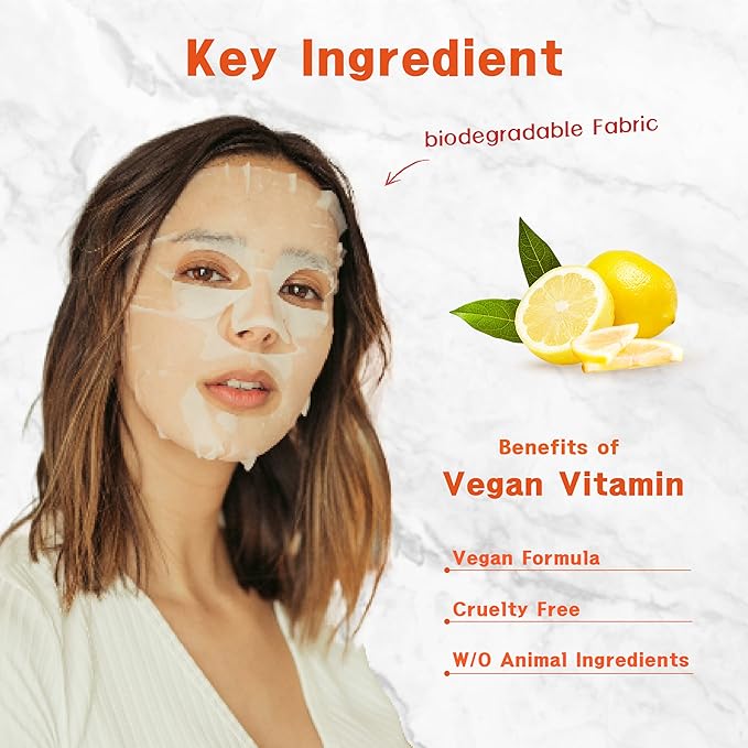 Purederm Vegan Vitamin Sheet Masks (12 Packs) ??Facial Sheet Mask for Brightening & radiance Treatment