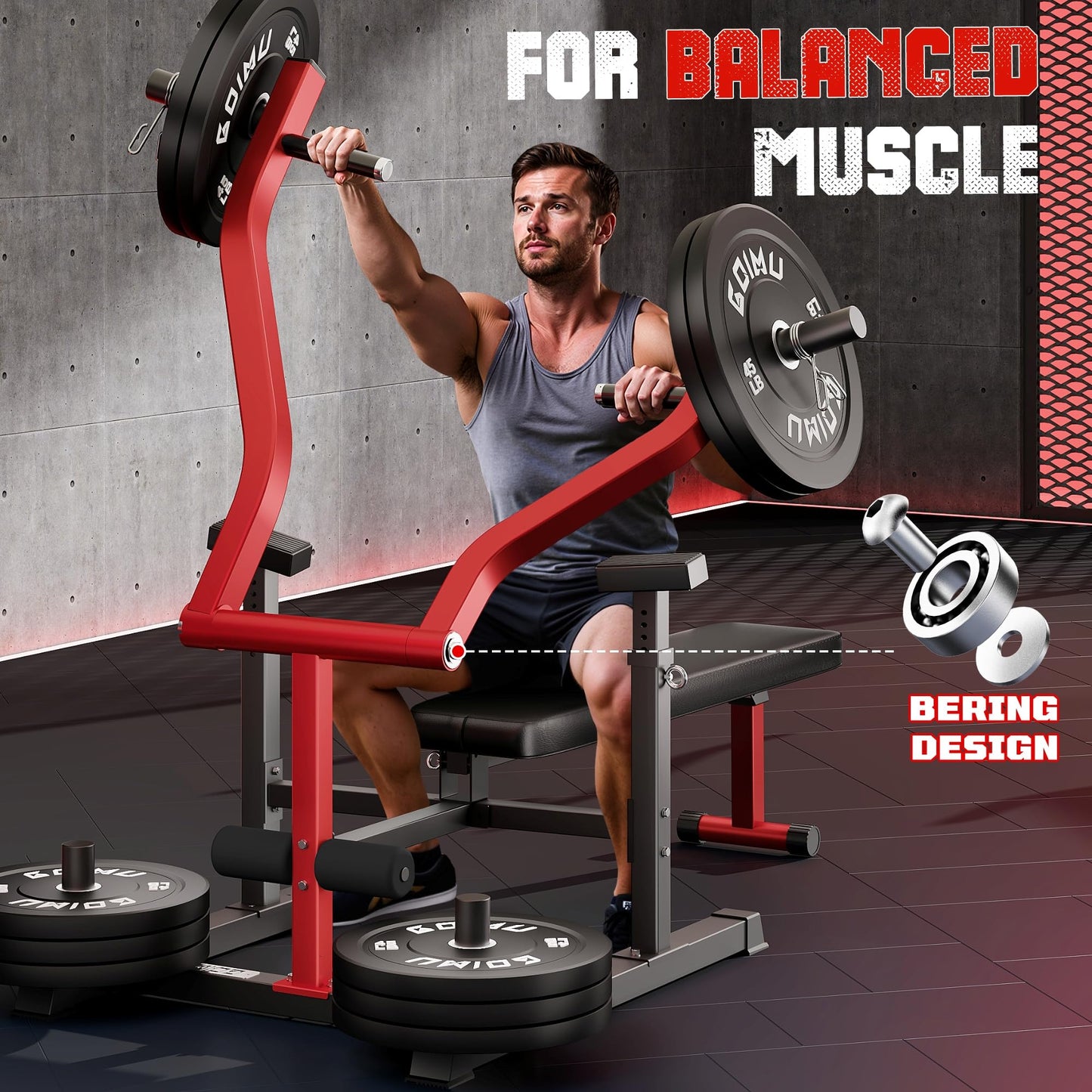 Chest Press Machine, GOIMU Z1-PRO Weight Bench Press Machine with Independent Arms, Adjustable Flat Incline Bench Press for Chest, AB Workout Home Gym Equipment (Red Bench Only)