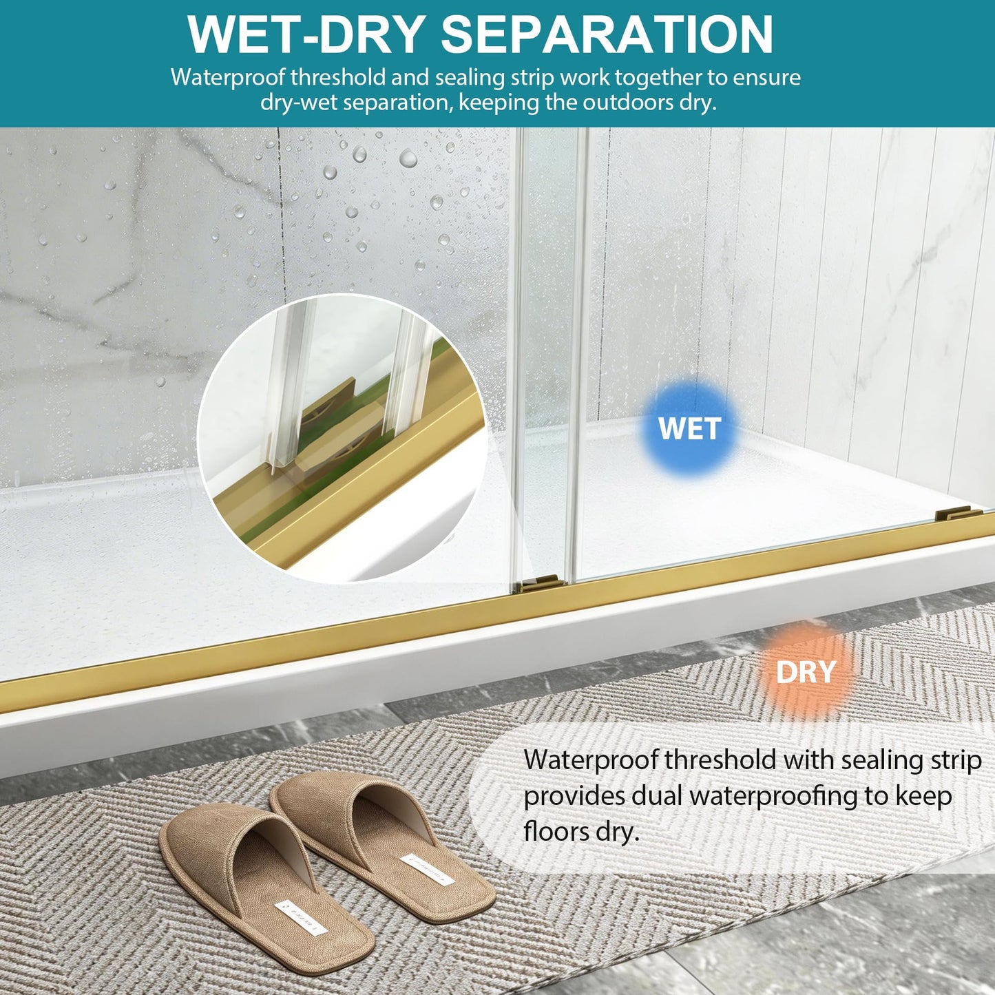 Frameless Shower Door with Soft-Close & Anti-Leak,5/16" (8mm) Double Sliding Shower Door,Nano Coating Anti-Explosion Film SGCC Tempered Glass 43"- 48" W x 76" H,Brushed Gold