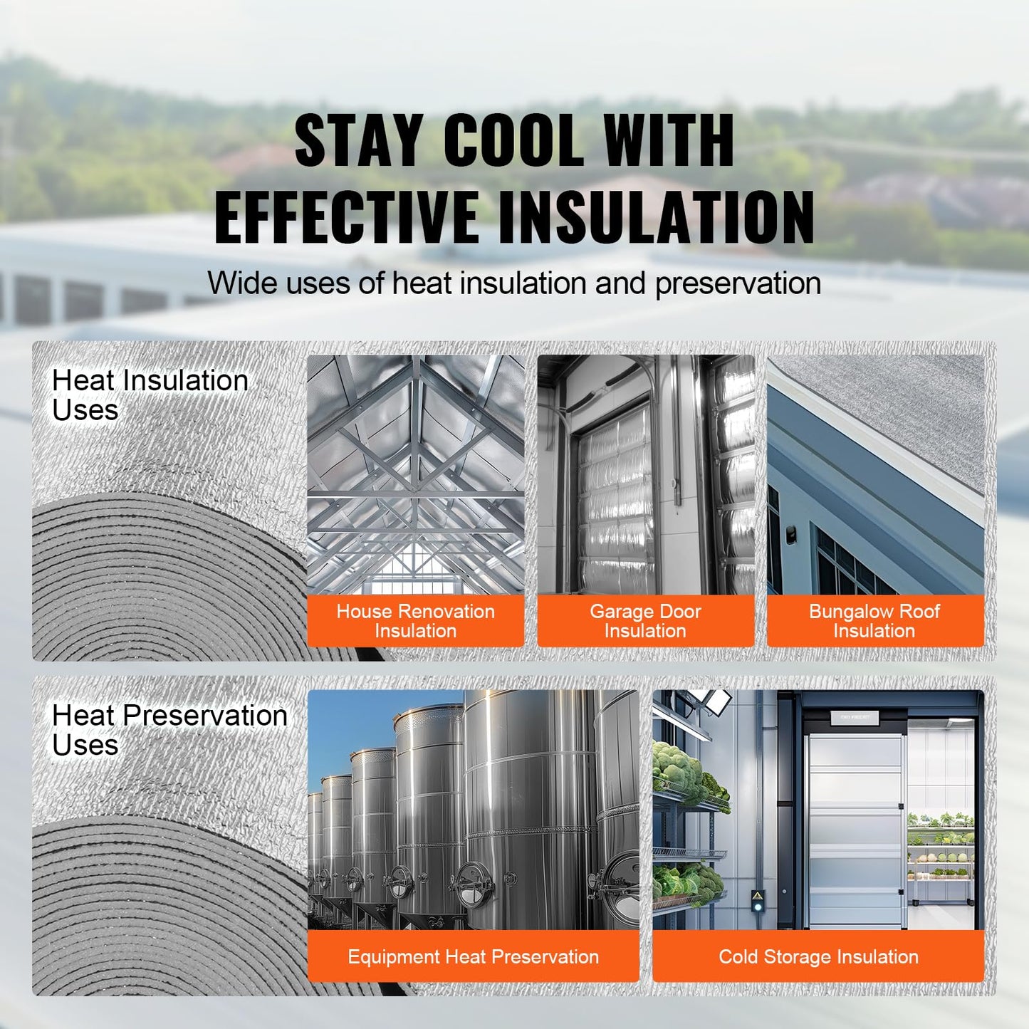 VEVOR Double Reflective Insulation Roll, Foam Core Radiant Barrier, 5.5mm 48 in x 50 ft, Double-Sided Aluminum Foil EPE Foam Heat Reflective Shield, Thermal Insulation Roll for Window RV Roof