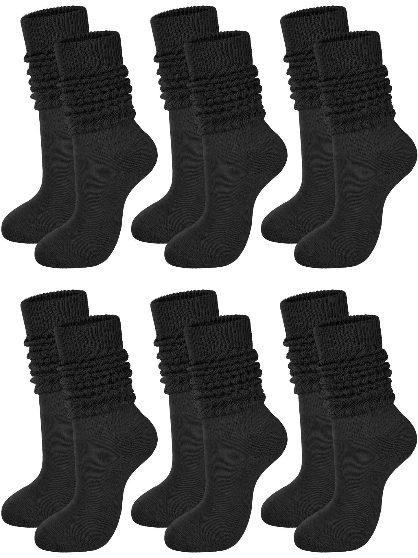 Bencailor 6 Pairs Women Slouch Socks Soft Cotton Scrunch Sock Knee High Stacked Boot Socks for Women Men 80s 90s(Black,5-9)