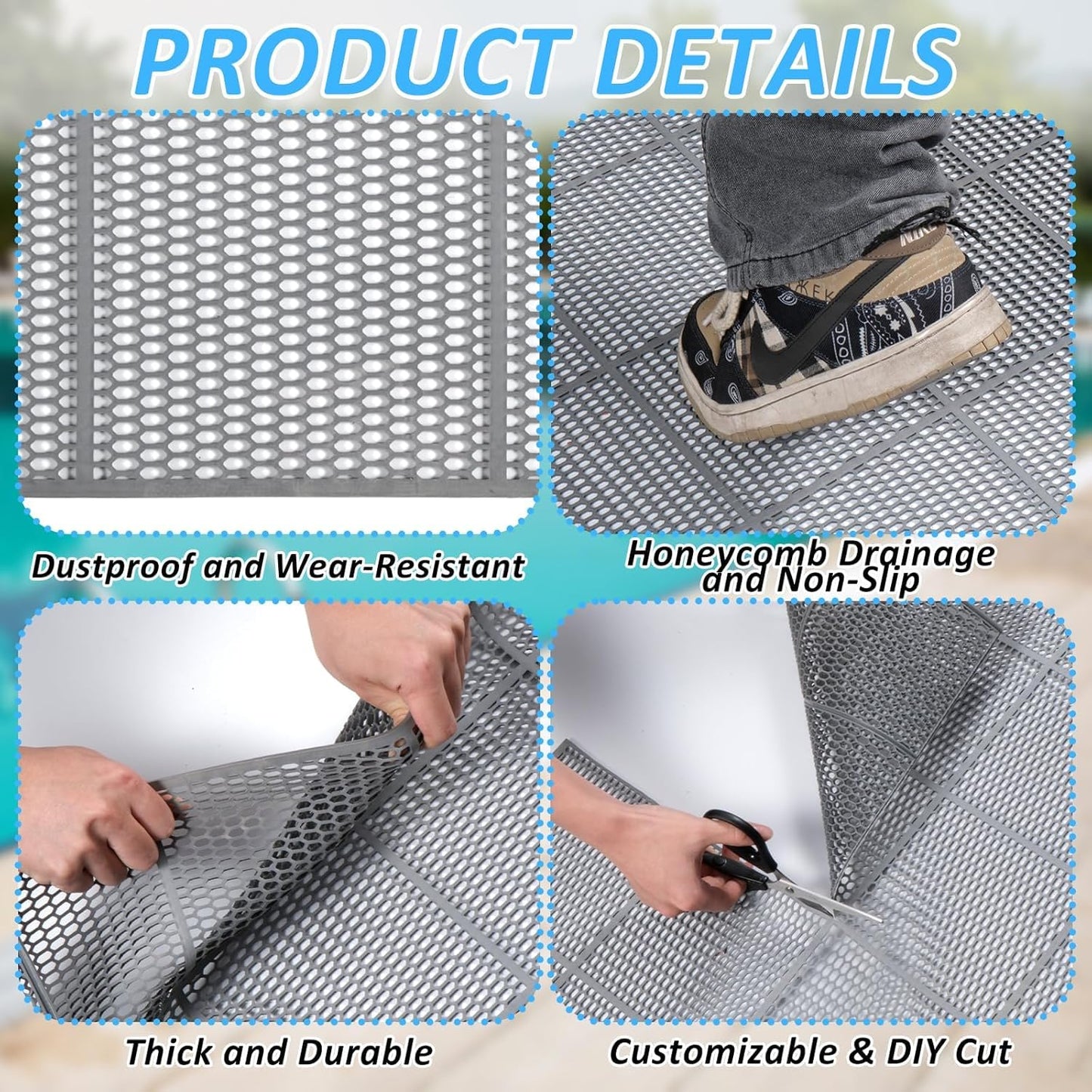 3 x 40FT Drainage Pool Flooring Mats Non Slip Swimming Pool Mat PVC Splash Matting Mesh Hollow Doormat Roll for Outdoor Indoor Garage Restaurant Sauna SPA Heavy Duty Commercial Anti Slip Floor Mats