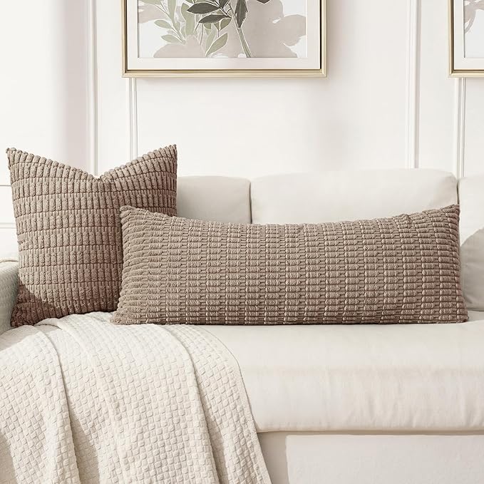 MIULEE Pack of 1 Light Brown Long Body Lumbar Decorative Throw Pillow Cover 14x36 Inch for Bed Couch Sofa Living Room Soft Boho Pillow Cover Modern Farmhouse Home Decor