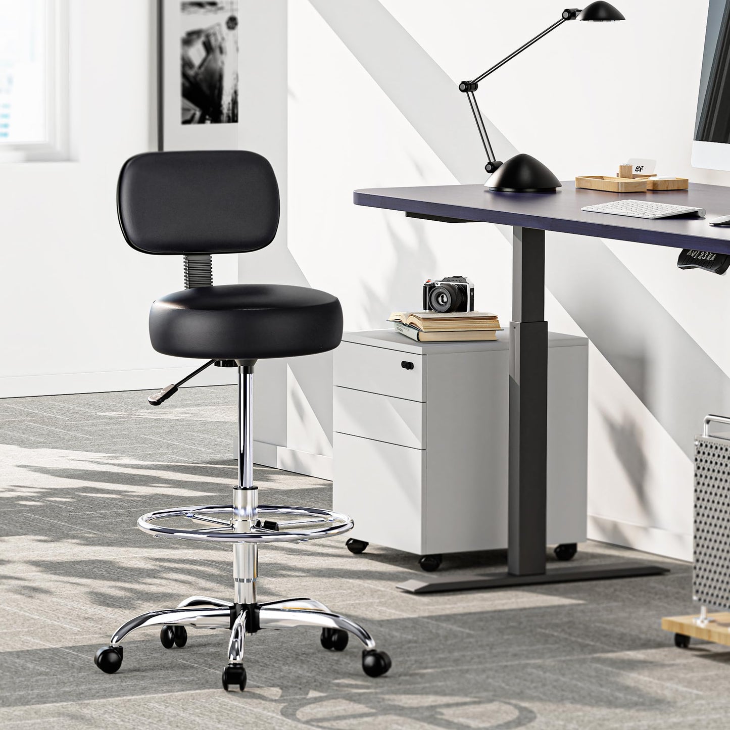 Huuger 61 x 28 Large Electric Standing Desk, Height Adjustable Computer Desk and Drafting Chair with Back Bundle
