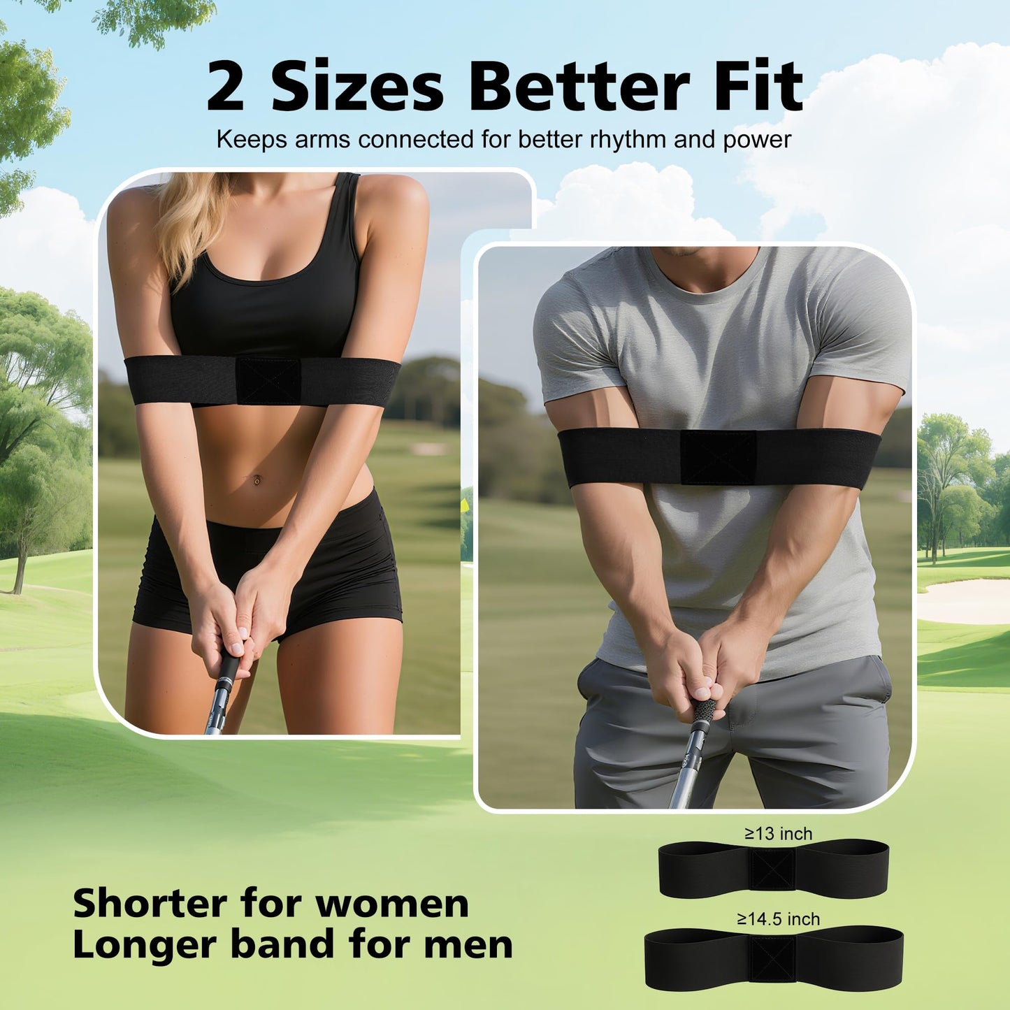 PINKMOLI 2 Pack Golf Swing Training Aid Swing Correcting Arm Band for Muscle Memory & Body Connection – Golf Trainer for Beginners, Left/Right-Handed Players (Black)