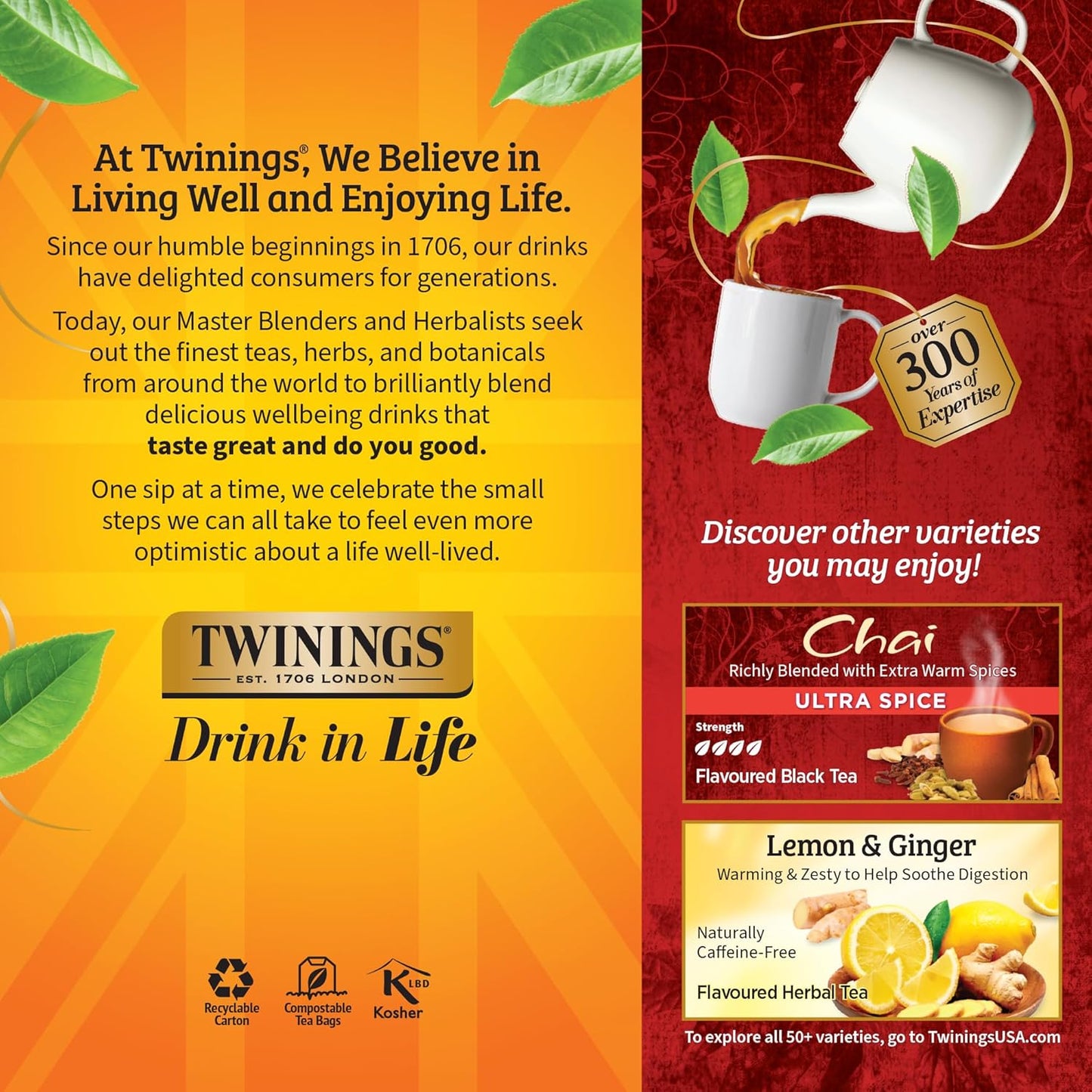 Twinings Chai Black Tea - Individually Wrapped Bags, Sweet & Savory Spices, 150 Count