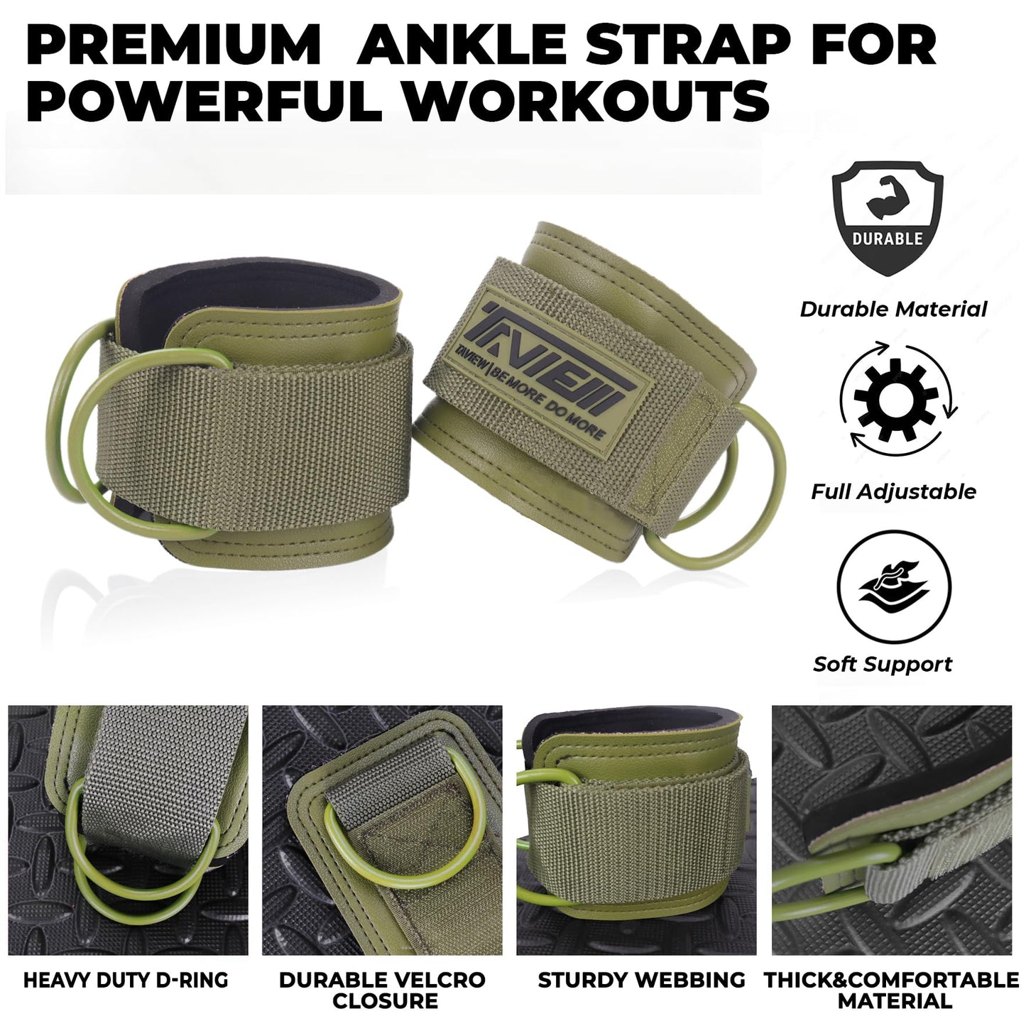 TAVIEW Ankle Straps Cable Machine Attachment for Gym - Cable Kickback Ankle Straps - Padded Ankle Cuffs for Glute Kickbacks and Leg Workouts