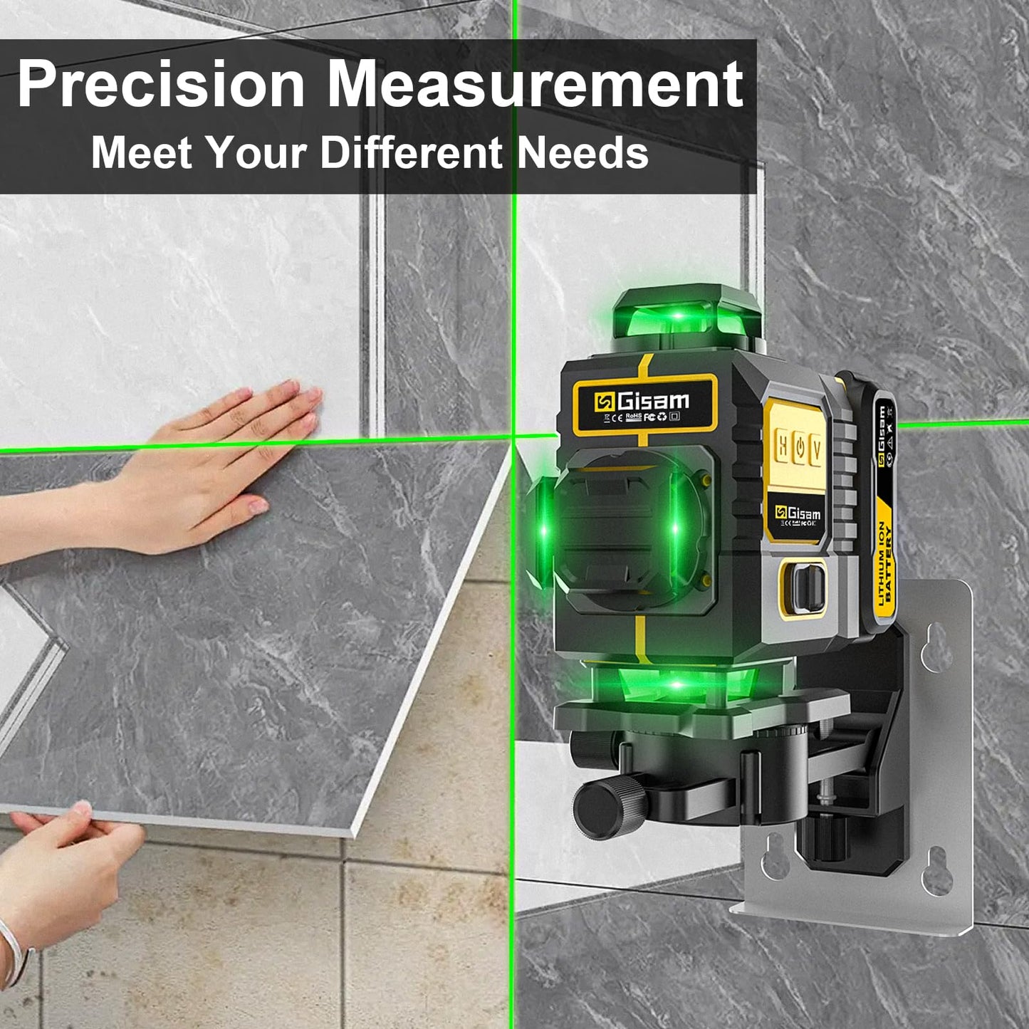 Gisam Laser Level with Tripod- 360° Rotating Window, Lazer Leveler Tool with Pulse Mode, 4D 16-Line Self Leveling Green Lazer Level with 2 * 4800mAh Batteries for Construction Tiling Home Renovation