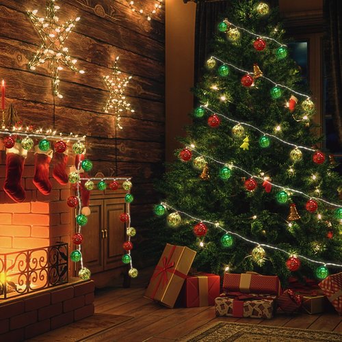 iShabao Battery Operated Christmas Light 13.5ft 20 LED with Timer & 8 Modes Waterproof Christmas Ball Ornaments String Lights for Xmas Tree Wreath Bush Party Home Garden Indoor Decor