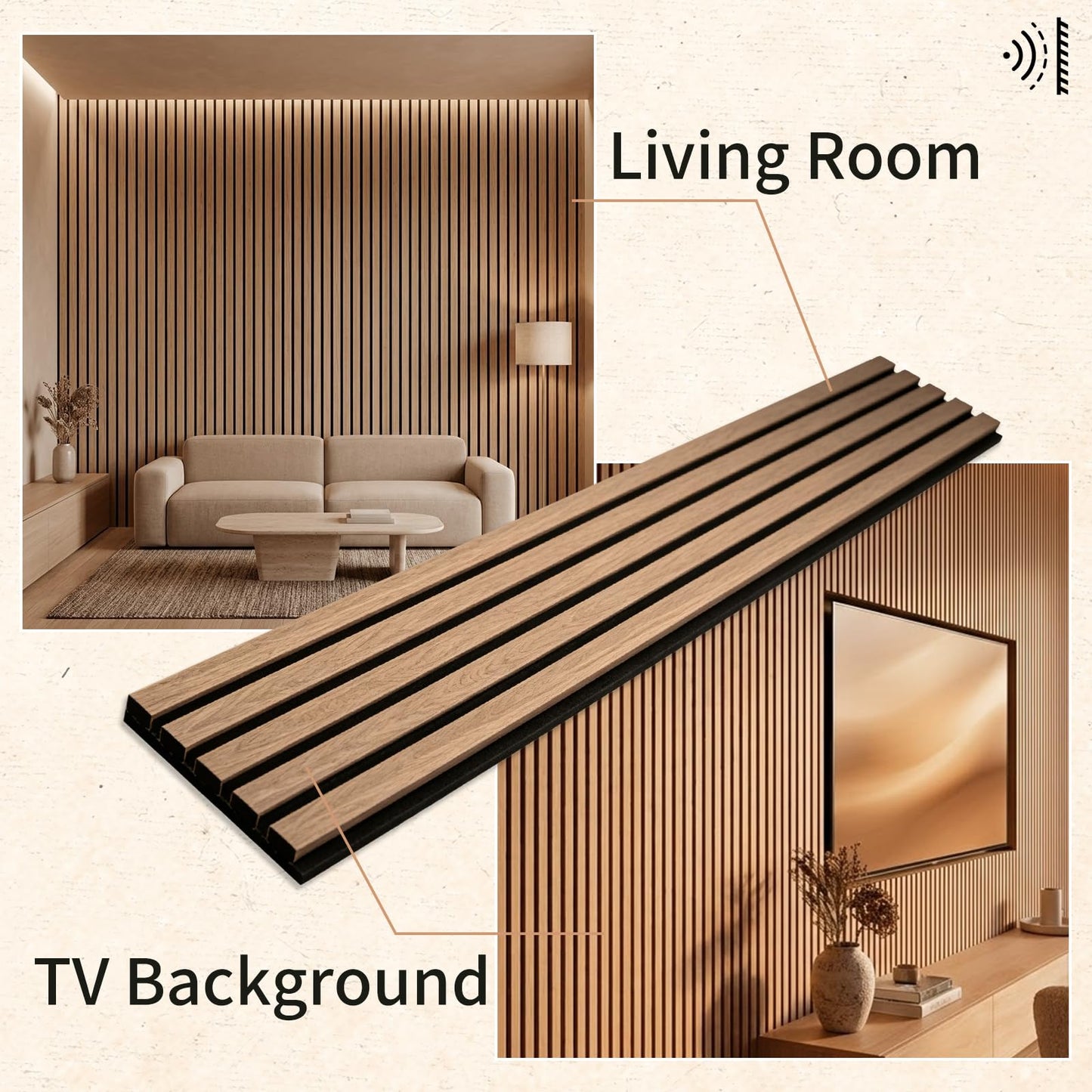 ZThrgran 6-Piece Wood Slat Acoustic Wall Panels, 94.5"x7.9" 3D Textured Accent Strips for Room Decor and Noise Reduction, Walnut