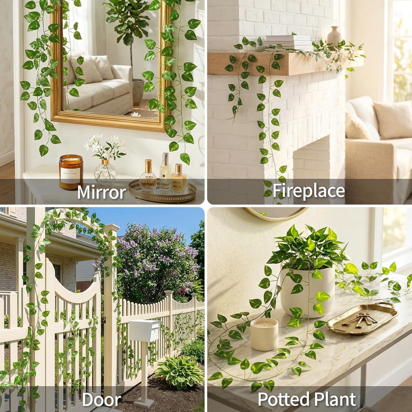 Suddus Artificial Pothos Leaves | 33 Feet Faux Greenery Hanging Garland for Home & Garden Decor