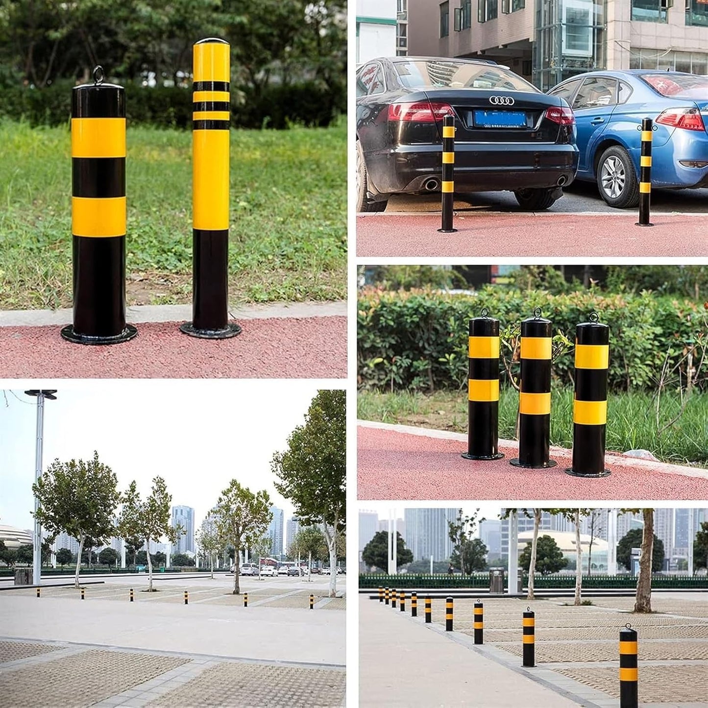 Llpsmeng Driveway Barrier Traffic Barricade Steel Security Post Bollard with Reflective Tape, Parking Barrier, Dia 11cm Traffic Cones for Industrial Commercial Private Use(75cm/30in)