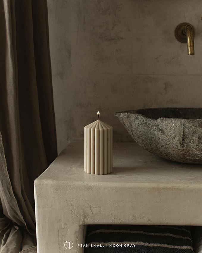 LAWA Ribbed Peak Pillar Candle - Large Beautiful Handmade Pillar Scented Soy Wax Candle Elegant Bubble Aesthetic Candle Housewarming Gift Home Room Shelf Decor Idea Moon Gray (Small)