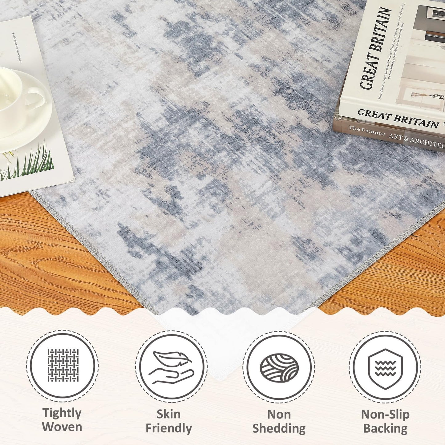 GarveeHome9x12 Area Rugs Washable Rug, Modern Abstract Living Room Rug Soft Anti-Skid Thin Carpet Indoor Floor Non-Shedding Carpets for Bedroom Dining Room Farmhouse Nursery Home