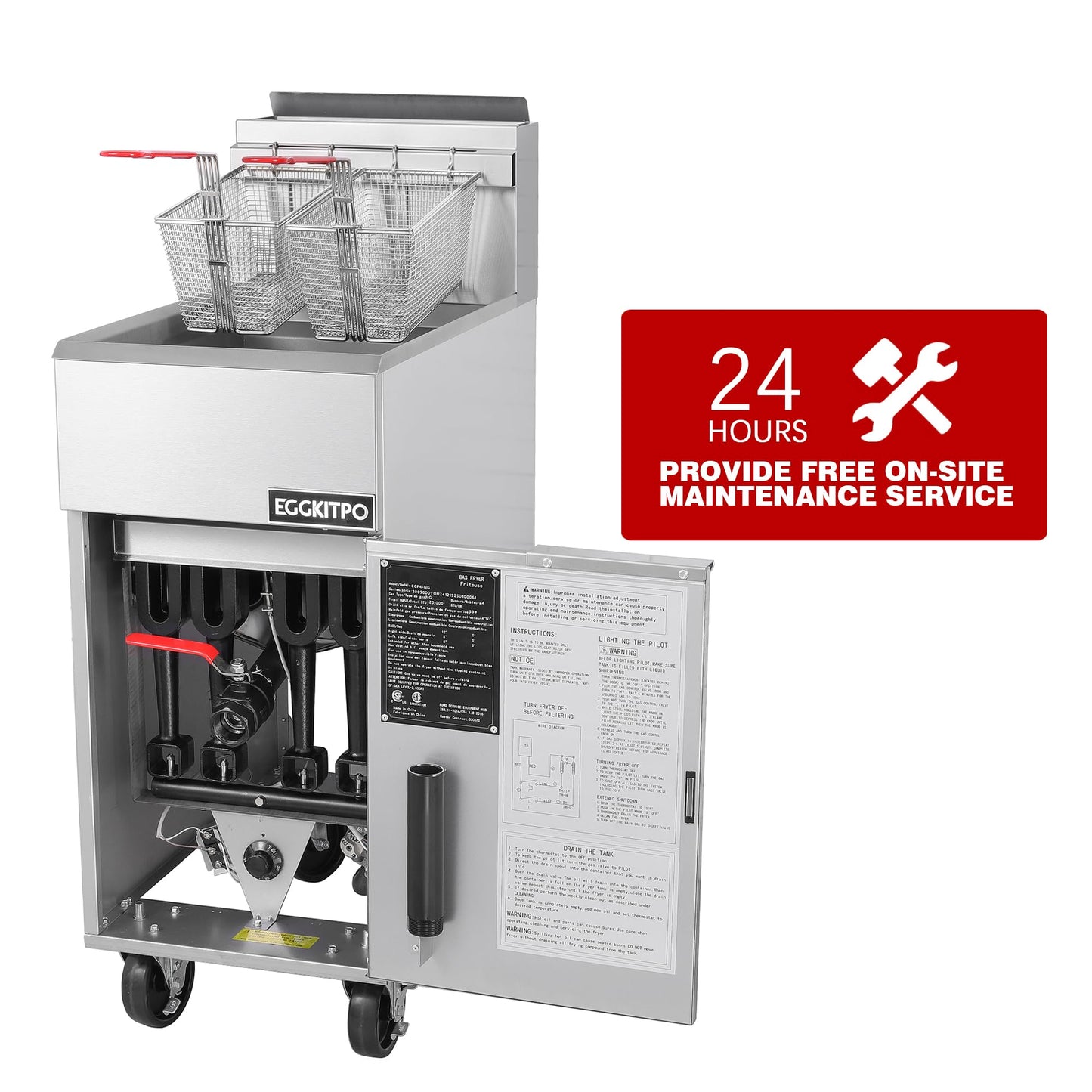 EGGKITPO ECF4-NG 50LB 120,000 BTU Natural Gas Fryer and 29 Inch Large Countertop Griddle Commercial Electric Griddle (120v 3500w)