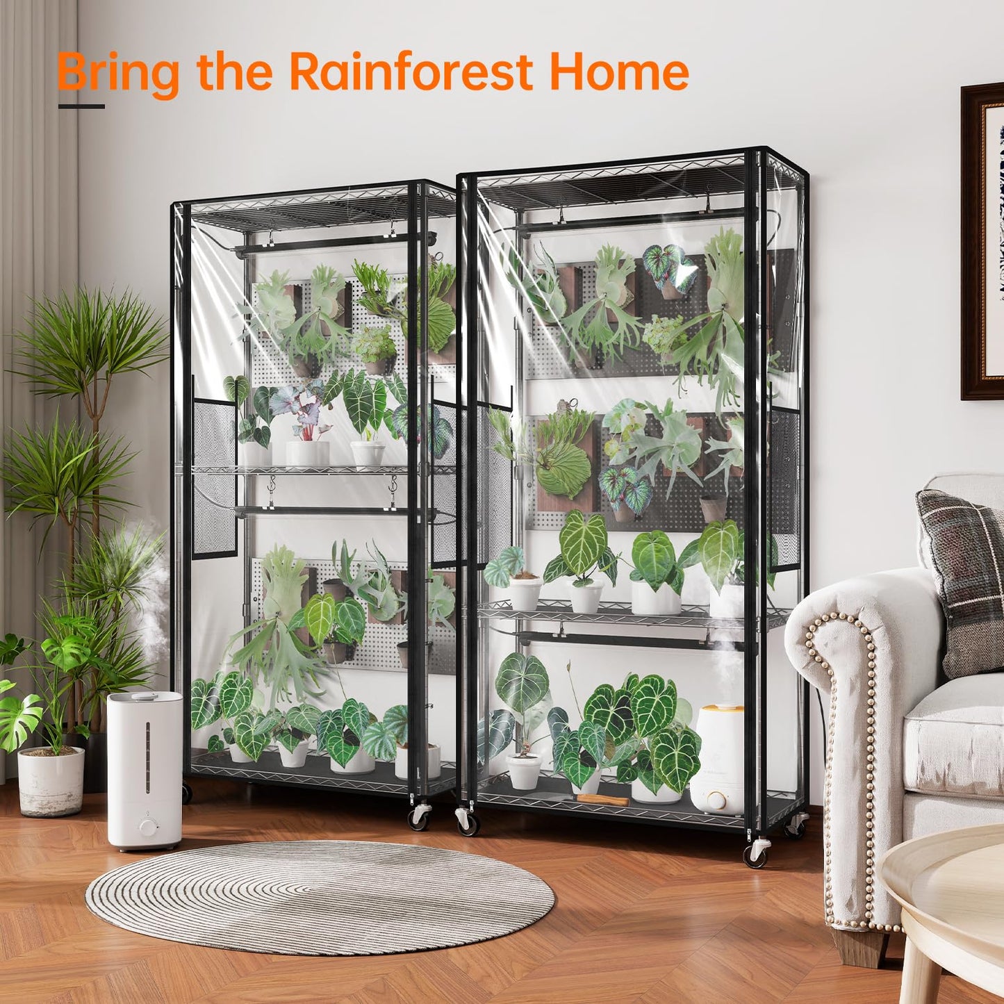 Bstrip Indoor Greenhouse Cabinet with Pegboard, Indoor Greenhouse with 4 Pack 96W Full Spectrum Grow Light for Indoor Plant, Foliage Plants, 29.5"x13.8"x59"