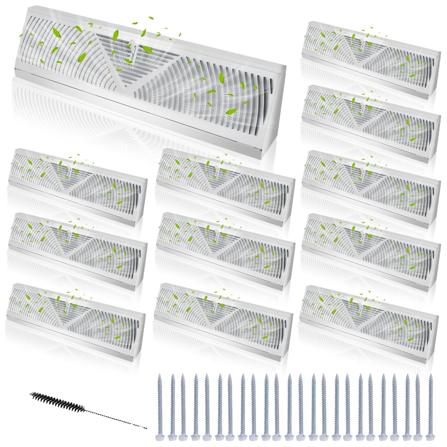 12 Pcs 18 Inch White Baseboard Register(Duct Opening Size), Upgraded Baseboard Air Diffuser for Home Floor Wall Baseboard Vent Covers