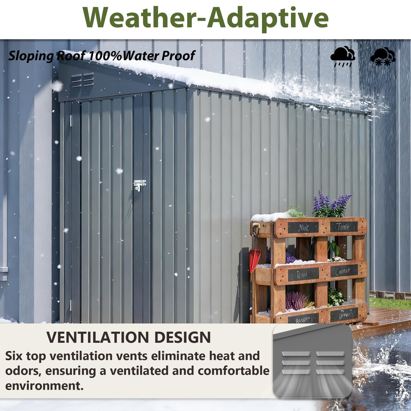 YOPTO 4×7 FT Outdoor Metal Storage Shed,Heavy-Duty Lean to Storage Shed with Lockable Door and Reinforced Beams,All Weather Waterproof Storage House W/2 Air Vents,for Backyard,Patio,Lawn,Gray