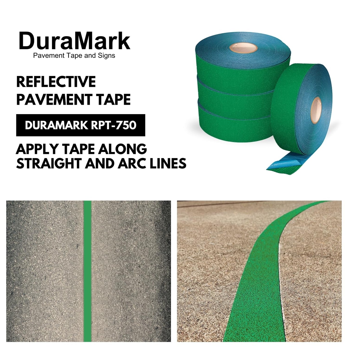 ifloortape DuraMark Reflective Pavement Marking Tape RPT-750 – Slip Resistant, Outdoor Heavy Duty Safety Tape, Rubber Base – Green, 3 Inch x 108 Ft