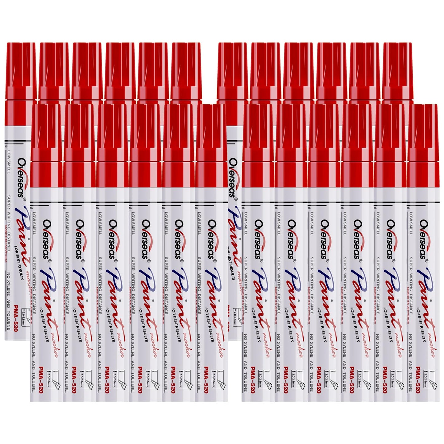 Overseas Red Paint Pens Permanent Markers 24 Pcs, Oil Based Paint Markers Set, Quick Drying, Waterproof, Medium Tip Marker Pens for Metal, Rock, Wood, Plastic, Canvas, Glass, Stone, Rubber, Paper