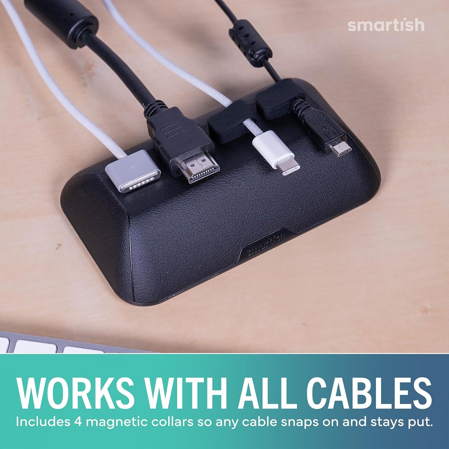 Smartish 6+ Magnetic Cord Holder - Bigger Cable Wrangler Organizer with Magnet Clips for Charger Management on Desktop