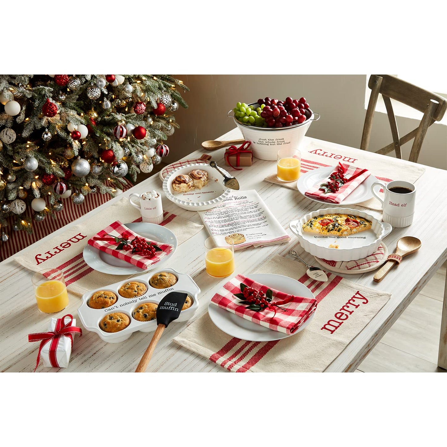 MUD PIE Circa Muffin Tray and Spatula Set, White, 12" x 8"