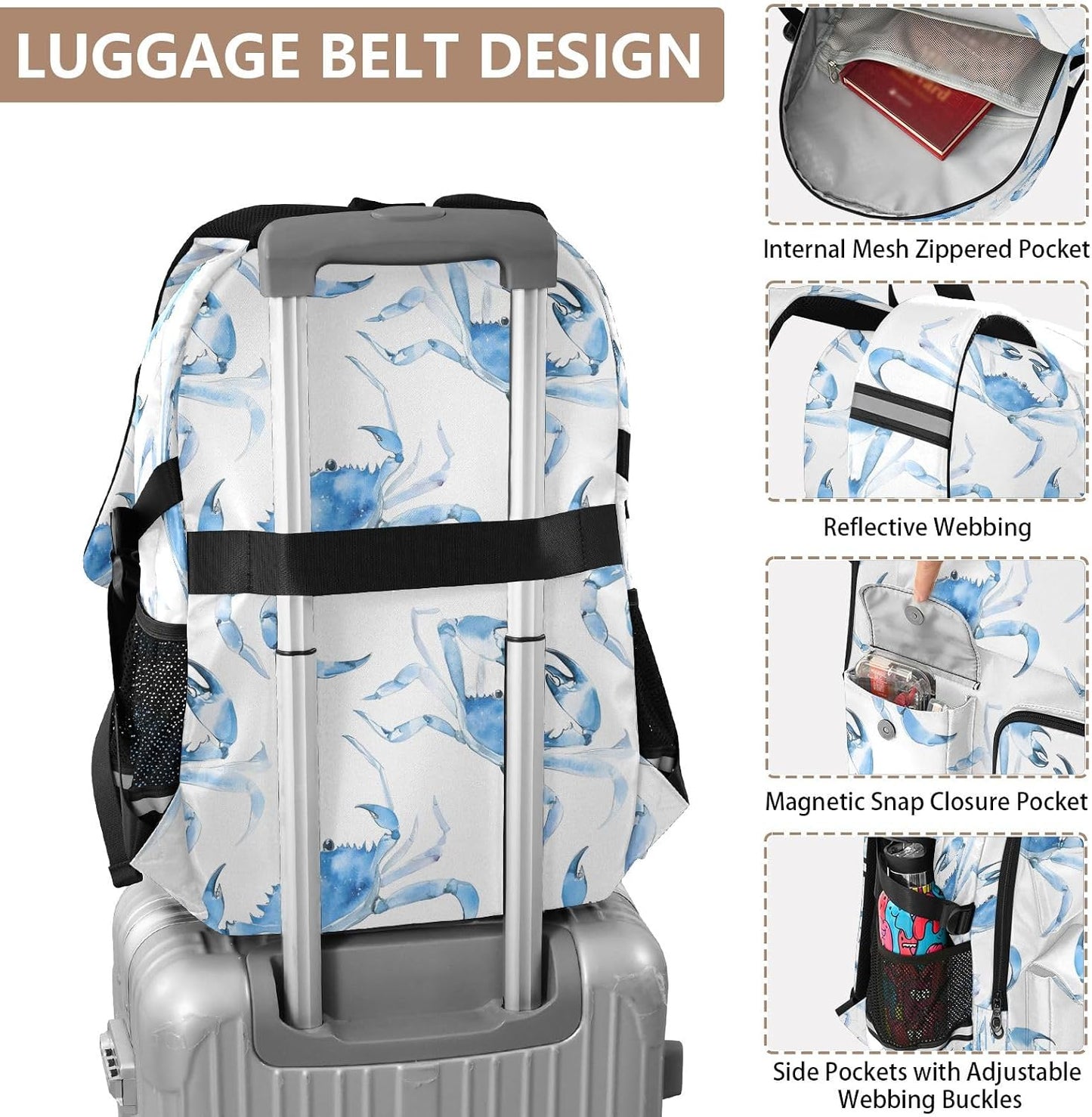 Bolaz Backpack 14 Inch Watercolor Crabs Travel Laptop Computer Bag Sturdy School Bag College Bookbag
