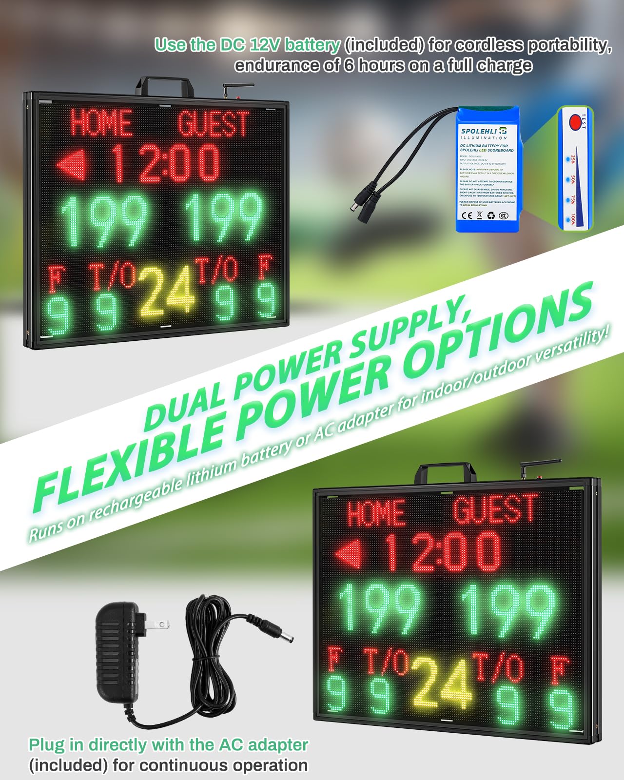 Matrix Display Large Electronic Scoreboard with Wireless LCD Touchscreen RF Controller - 26.4x20.5" Big Matrix Display, 100Ft Visibility, DC Battery, Flexible Control for Indoor/Outdoor Sports Games