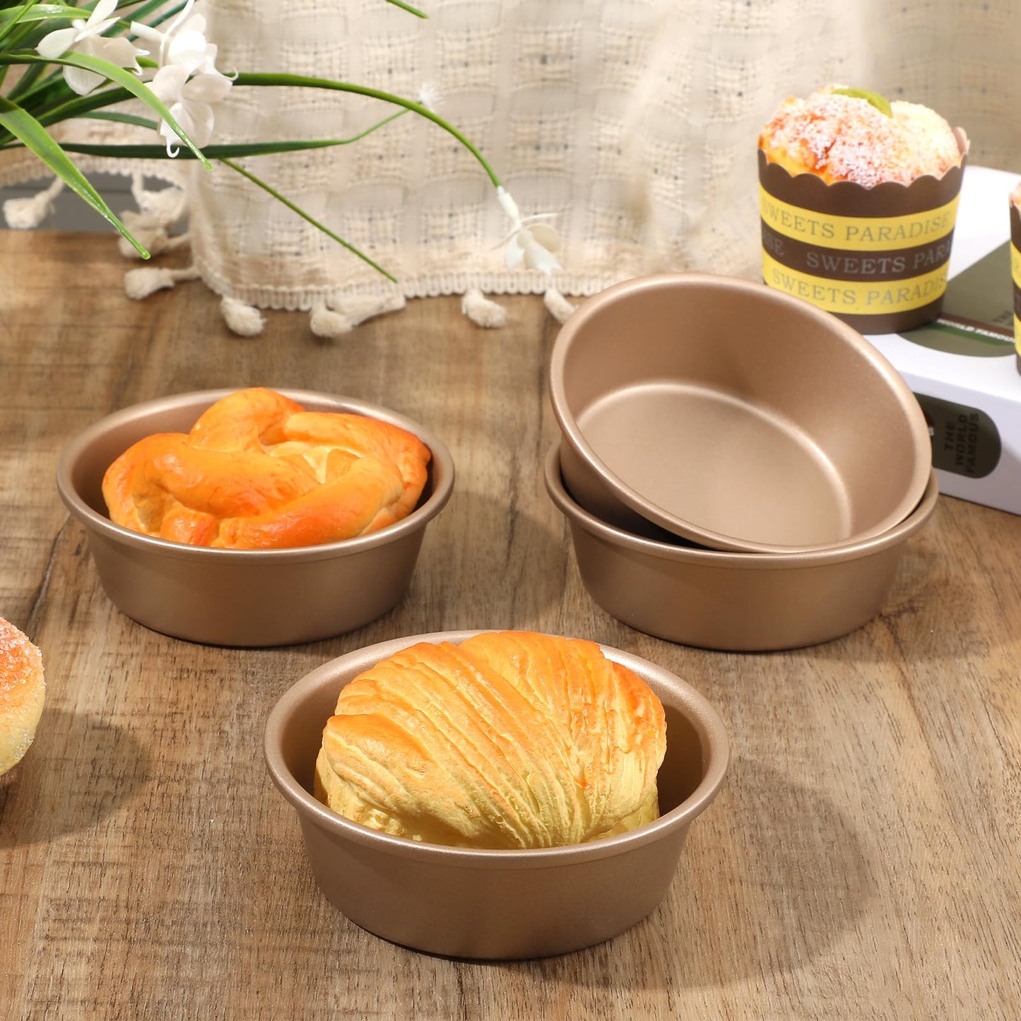 HOFURME 6 PCS Air Fryer Mini Pie Pan Tart Tins, Jumbo Muffin Cupcake Pan 4 Inch Air Fryer Hamburger Bun Mold, Non-Stick Air Fryer Egg Baking Pan Individual Mini Cake Pans for Baking