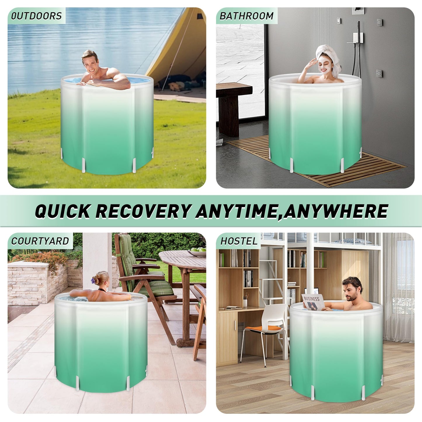 KAERMU Portable Foldable Bathtub - Create Your Spa Anywhere for Adventure & Relaxation | Collapsible Adult Soaking Tub for Camping, Van Life, Apartments | Durable, Leak-Proof PVC (Green Gradient)