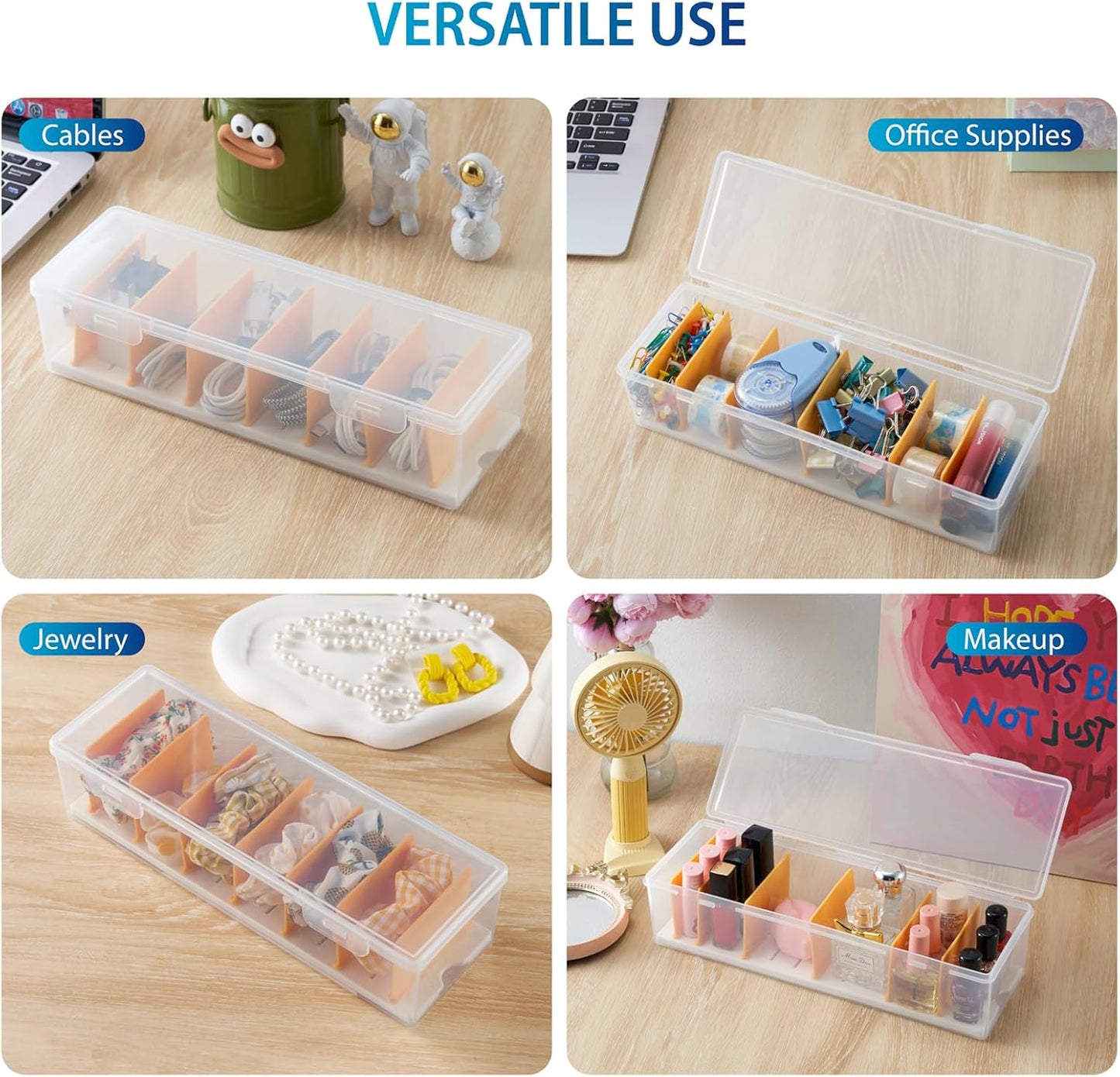 2 Pack 16 Cable Organizer Storage Box with Cable Ties, Clear Phone Charger Organizer Case Wire Organizers for Cords