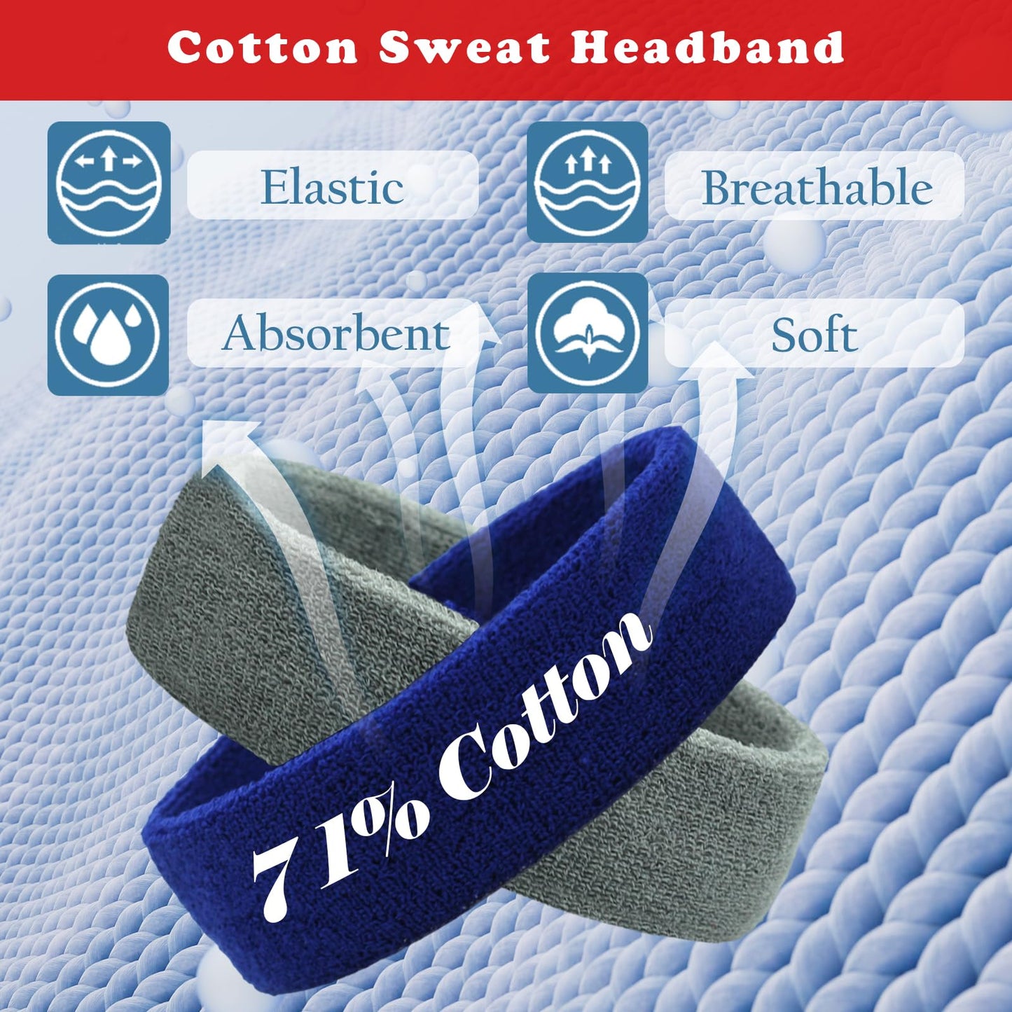 Pejnl Sweatbands Sports Headbands for Men & Women - 3 Pack Moisture Wicking Cotton Headband for Tennis, Basketball, Running, Gym - Sweat Band