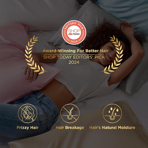 Bedsure Grey Satin Pillowcase - Queen Size Cooling Pillowcases with Zipper Closure