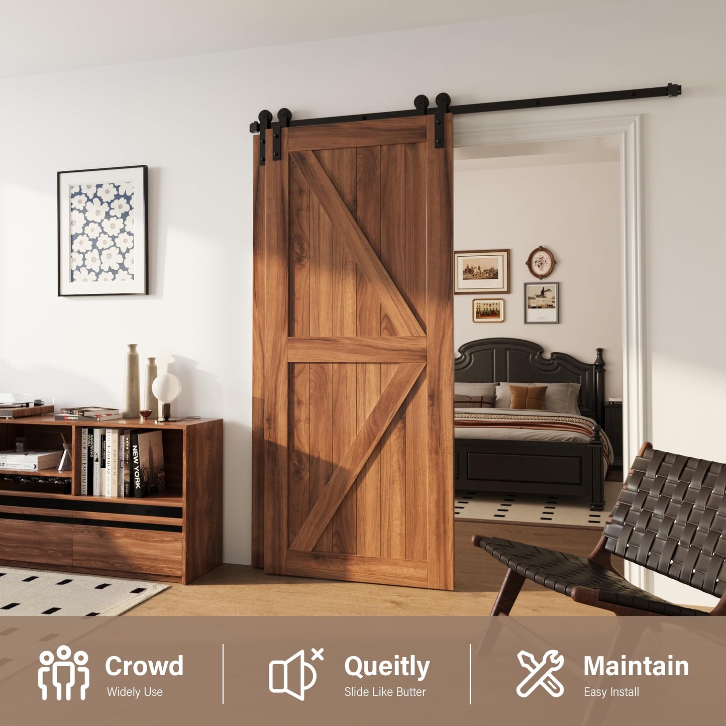 WINSOON 6FT Rail Single Track Bypass Sliding Barn Door Hardware Kit for Double Doors, Low Ceiling, Easy Mount, Heavy Duty, Slide Quietly and Smoothly
