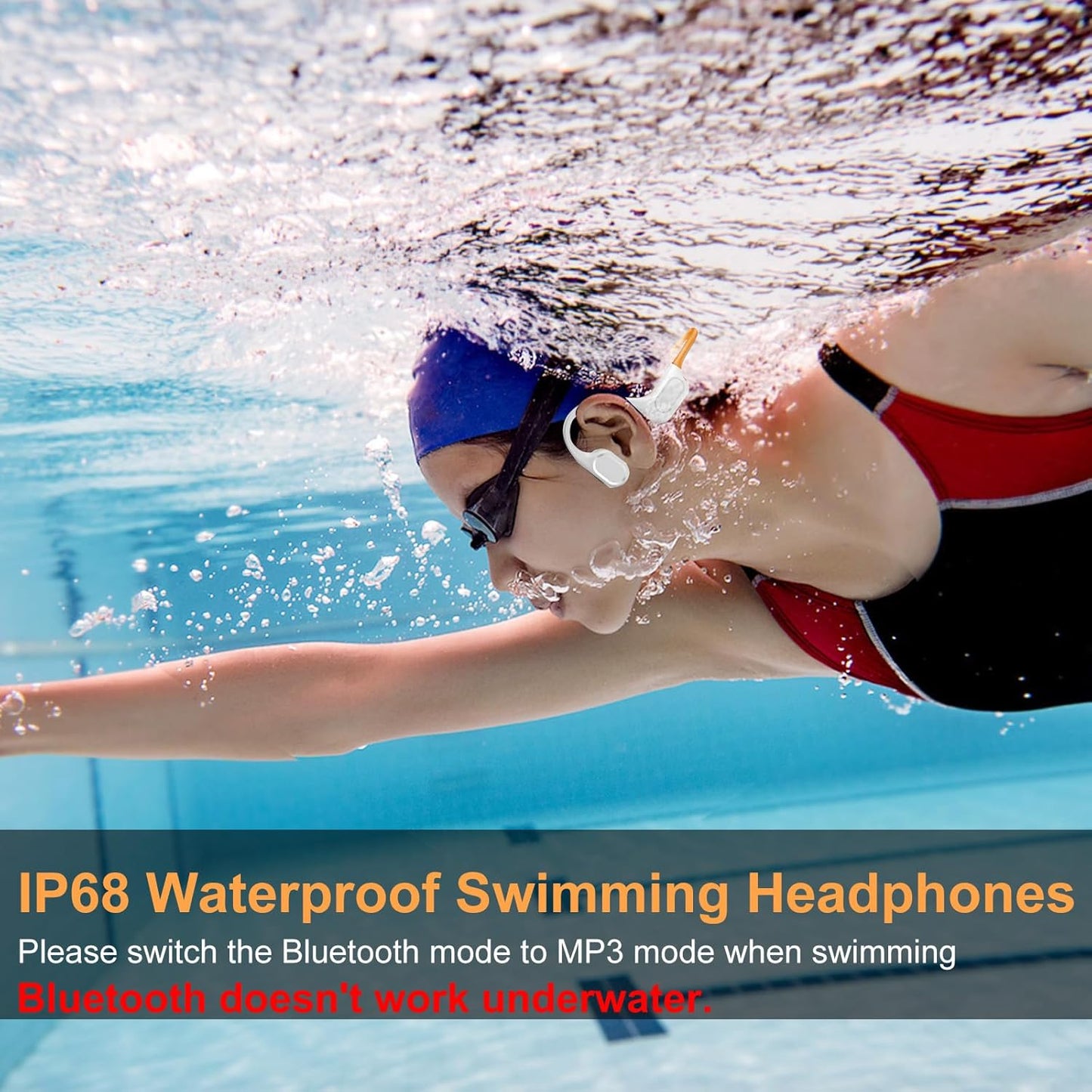 2026 IP68 Swimming 32GB MP3 Swimming/Marathon/Cycling(Orange Bone Conduction Bluetooth Headphones-SwimBeats, Waterproof