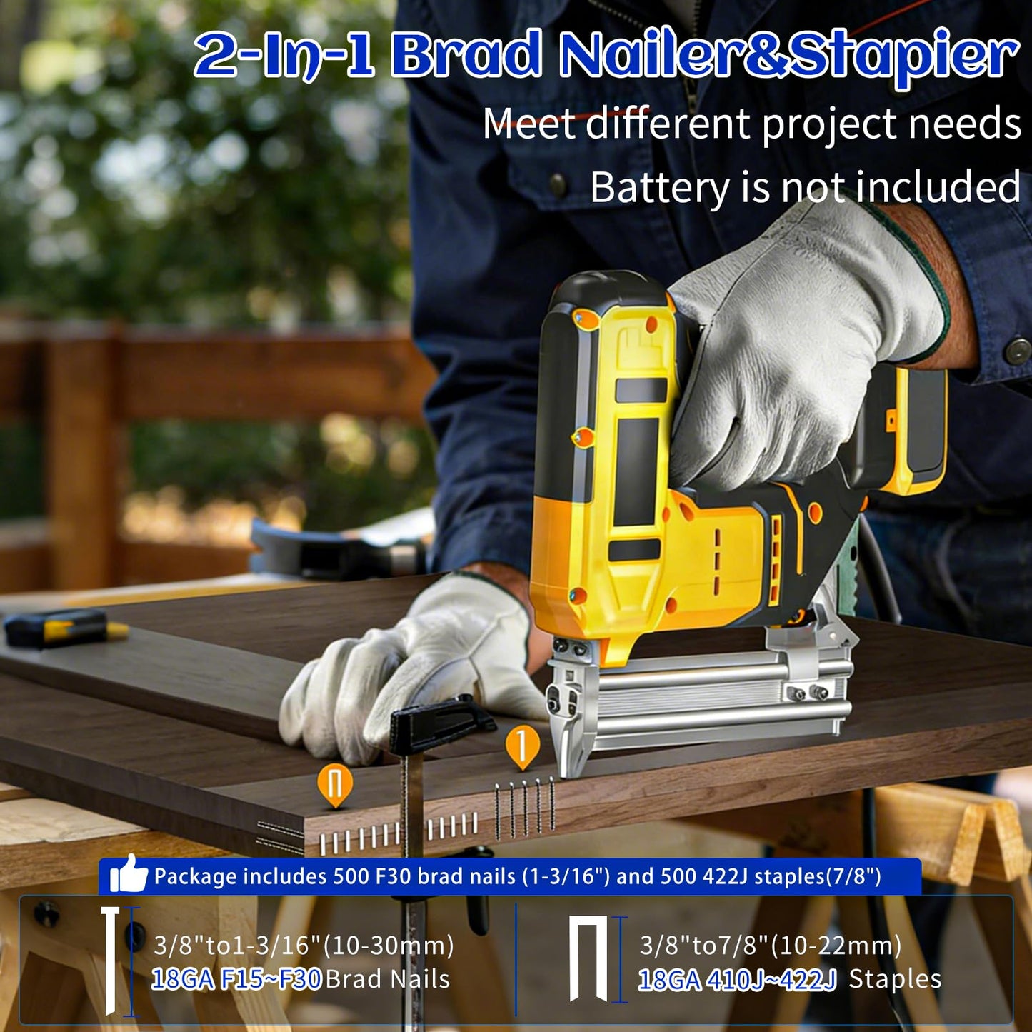 2-in-1 18 Gauge Cordless Brad Nailer & Staple Gun for Dewalt 20V MAX Battery, Battery Powered Electric Nail Gun with 1000 Nails for Woodworking, DIY, Framing & Home Improvement (No Battery)
