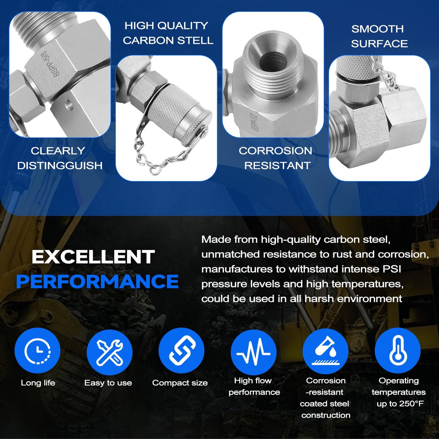 SINOCMP BSPP 6 Pack Hydraulic Swivel Run Tees Connector Tester Coupling Set for Excavator Construction Machinery Hydraulic System