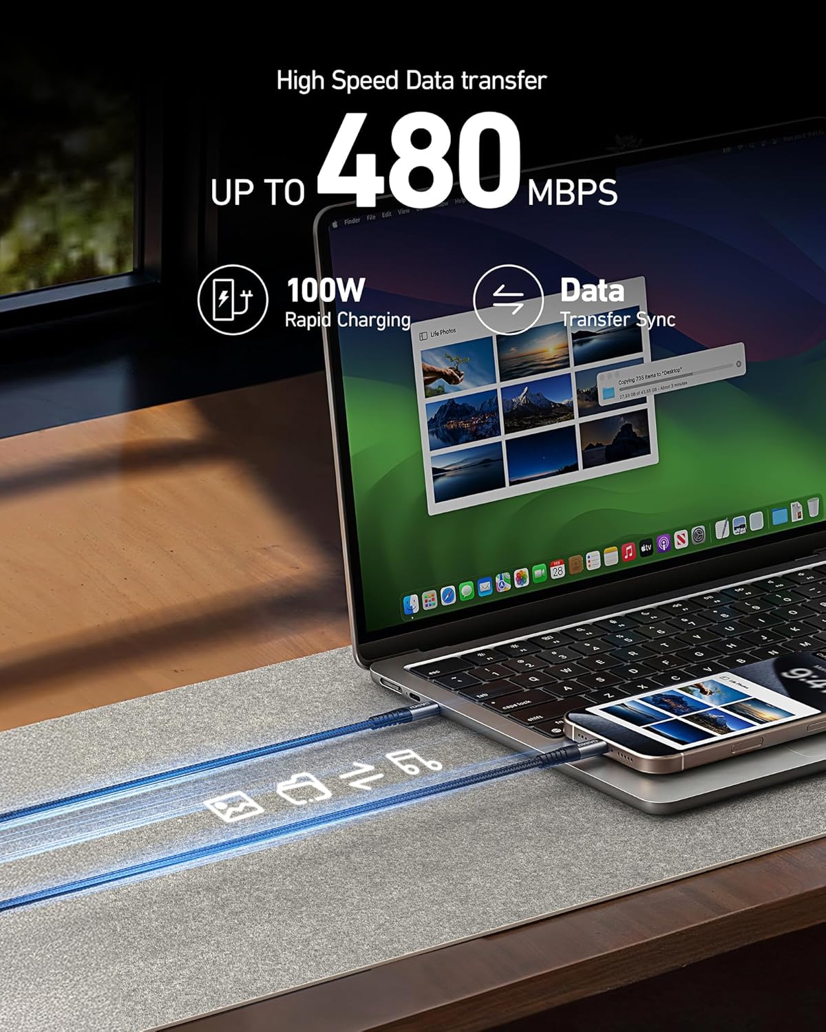 15FT 100W 1Pack, 17/16/15/Pro S23/Switch/More USB C to C Cable Extra Long USB C Cable Fast Charging,USB C to USB C