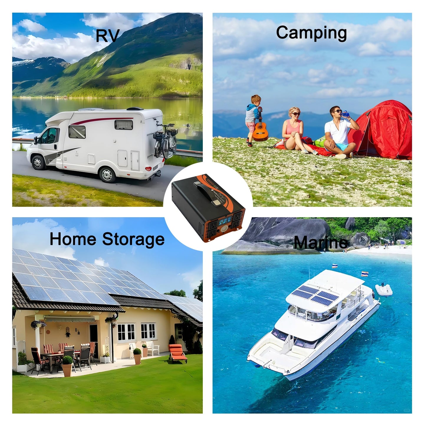 KRXNY 2000W Power Inverter Converter 24V DC to 110V 120V AC Pure Sine Wave LCD Display for Car Truck RV Camping Off Grid Home Solar System with Handle