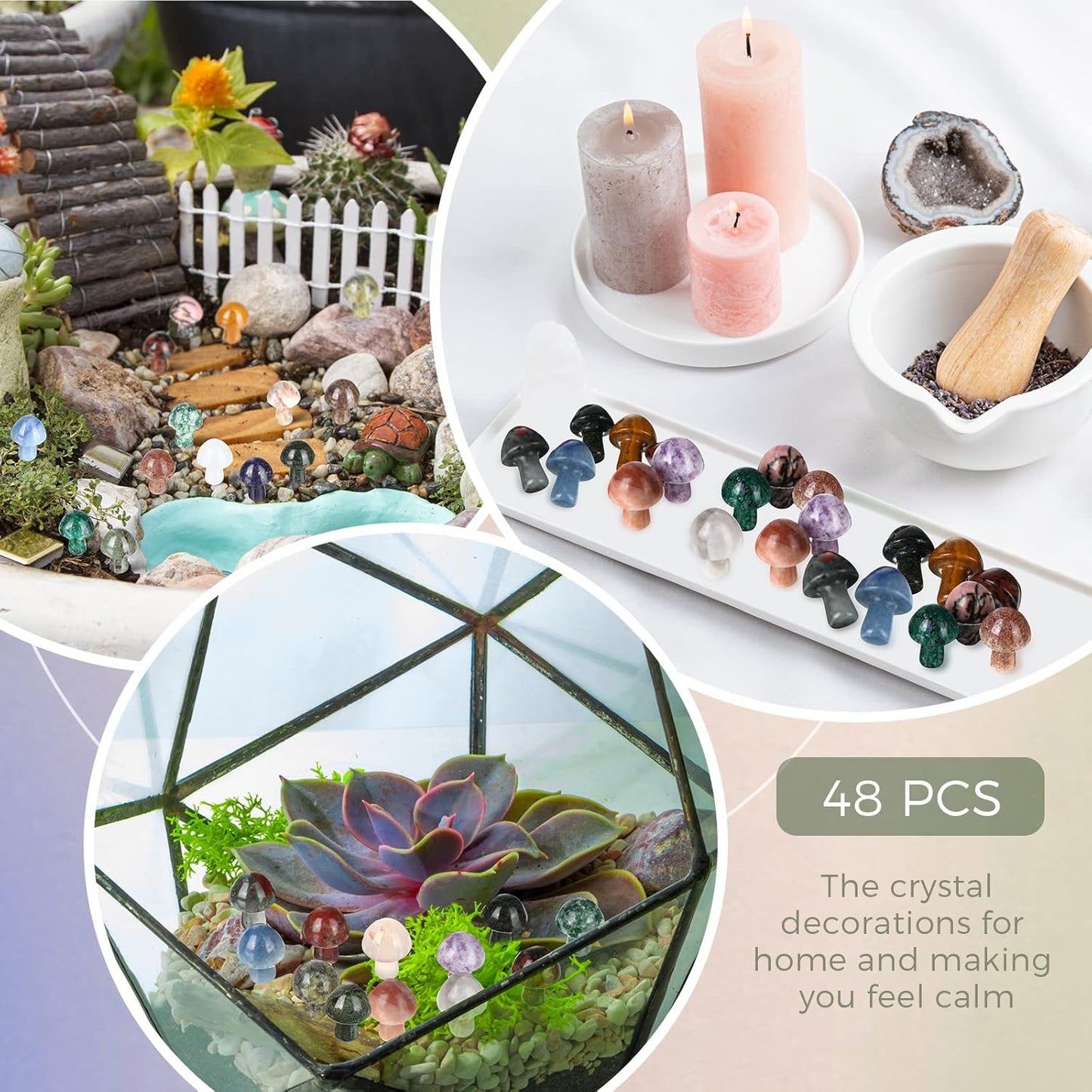 Skiennix Mini Crystal Mushroom Gemstone Sculptures - Polished Decor for Home & Garden | 48 Pcs Retro Style