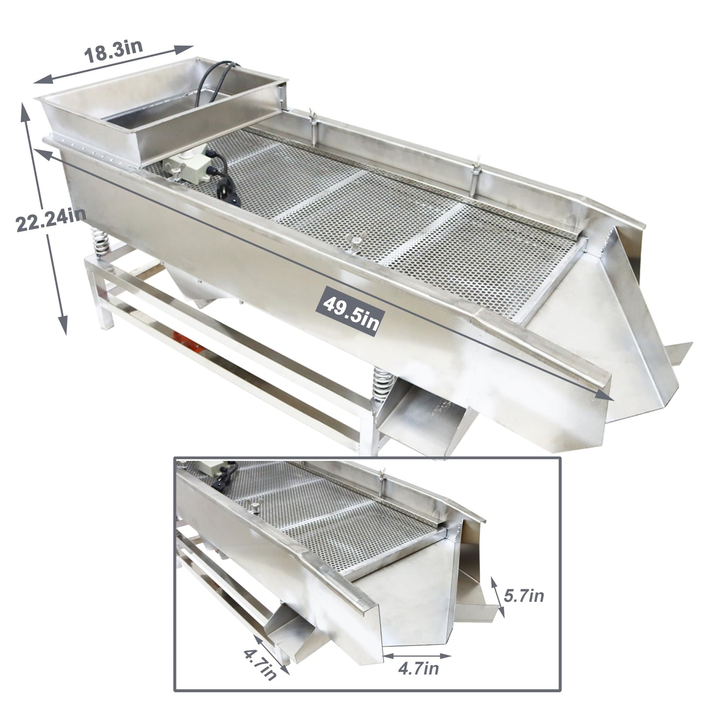 TECHTONGDA Straight Vibrating Sieve Screen Shaker Electric Linear Sifter Machine Stainless Steel Two Layers Two Motors 4mm 1mm Screen Size 15.7×37.4inch 110V