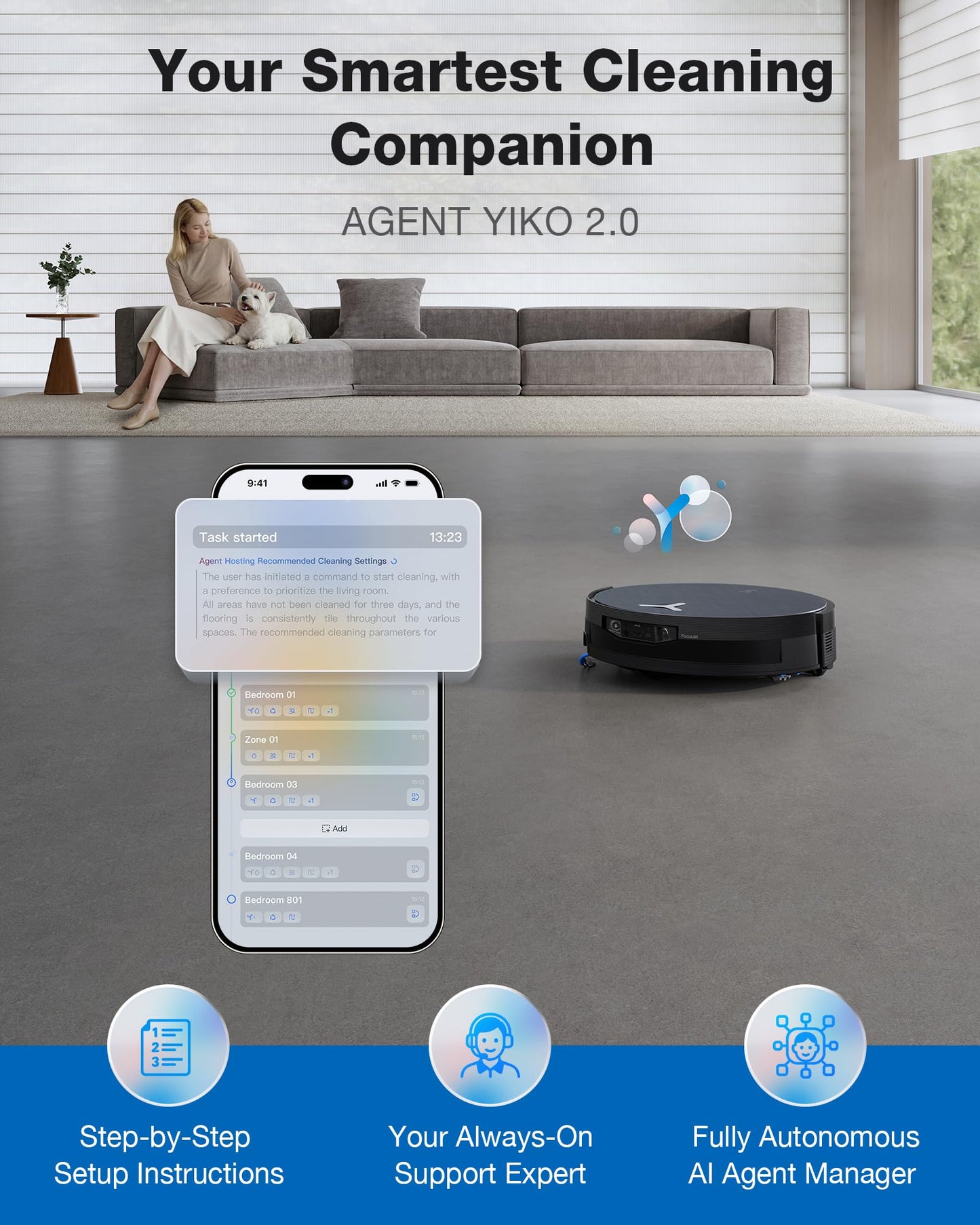 ECOVACS DEEBOT X12 OMNICYCLONE Robot Vacuum and Mop, FocusJet Pre-Spray, Bagless Station, OZMO Roller Instant Self Washing, Blast 22000Pa Suction, ZeroTangle, PowerBoost Charging for Large House