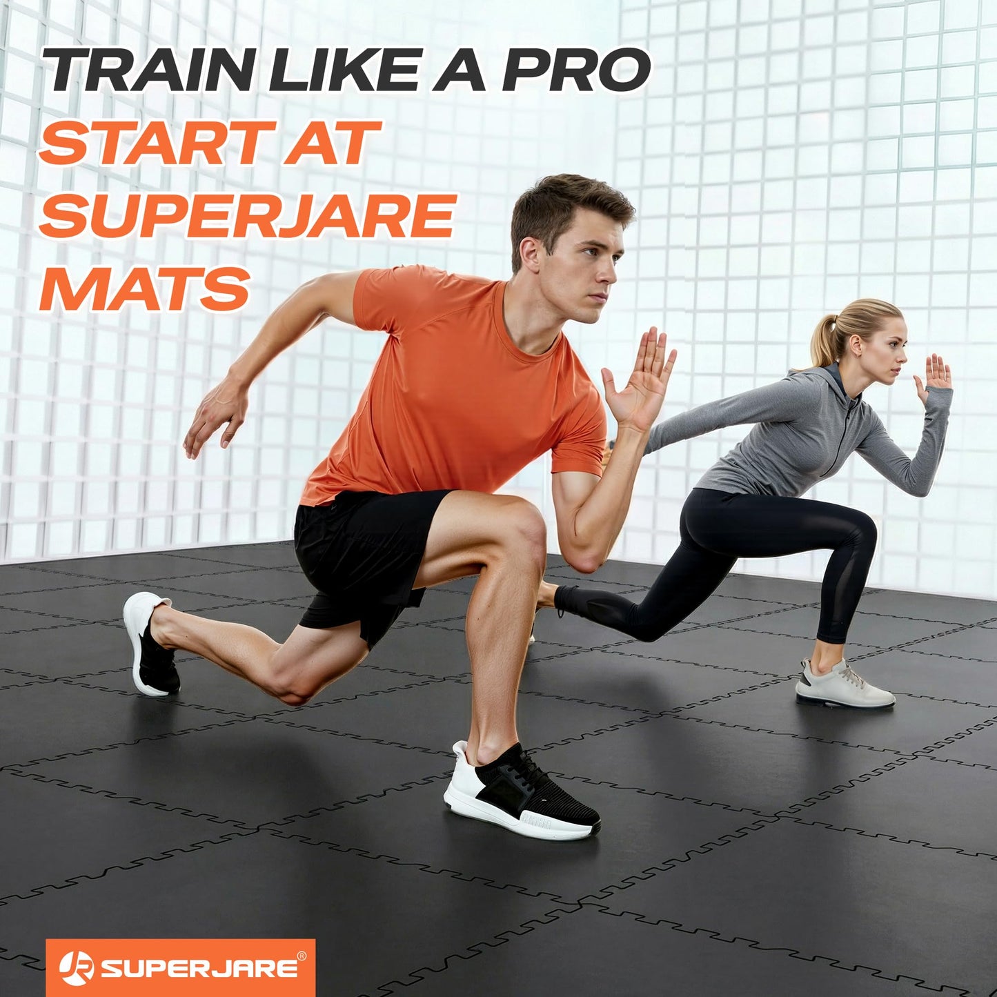 SUPERJARE 0.56'' Thick 36 Pcs 144 Sq Ft Rubber Top Exercise Equipment Mats, High Density EVA Foam Mats with Rubber Top, Interlocking Gym Flooring for Home Gym, Protective Workout Mat, Black
