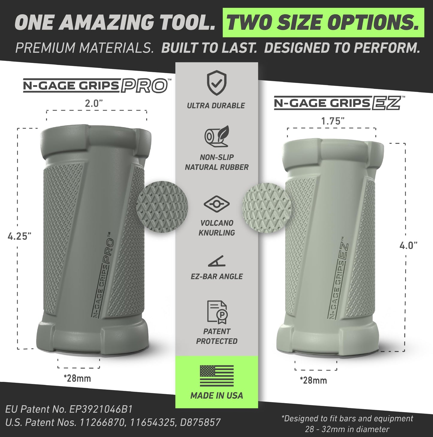 N-Gage Grips EZ– Patented Angled Barbell Thick Grips for Joint Support & Muscle Activation – Ergonomic Bar Attachments for Strength Training - Gym Accessories Manufactured in the USA (1 Pair)
