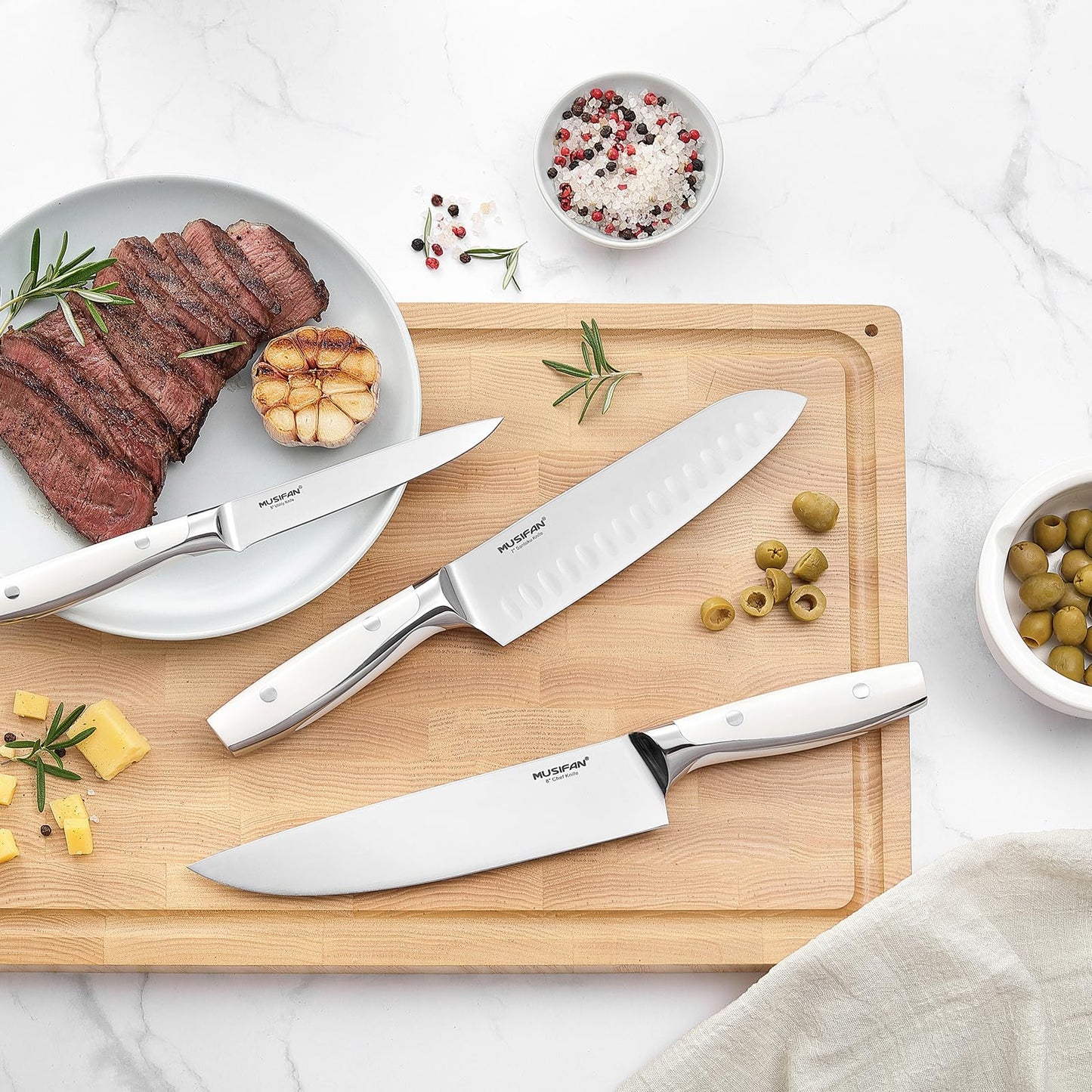Musifan 3-Piece Chef Knife Set, Professional Ultra Sharp Kitchen Knives For Cooking High Carbon Stainless Steel, With Ergonomic Handle Design (three)