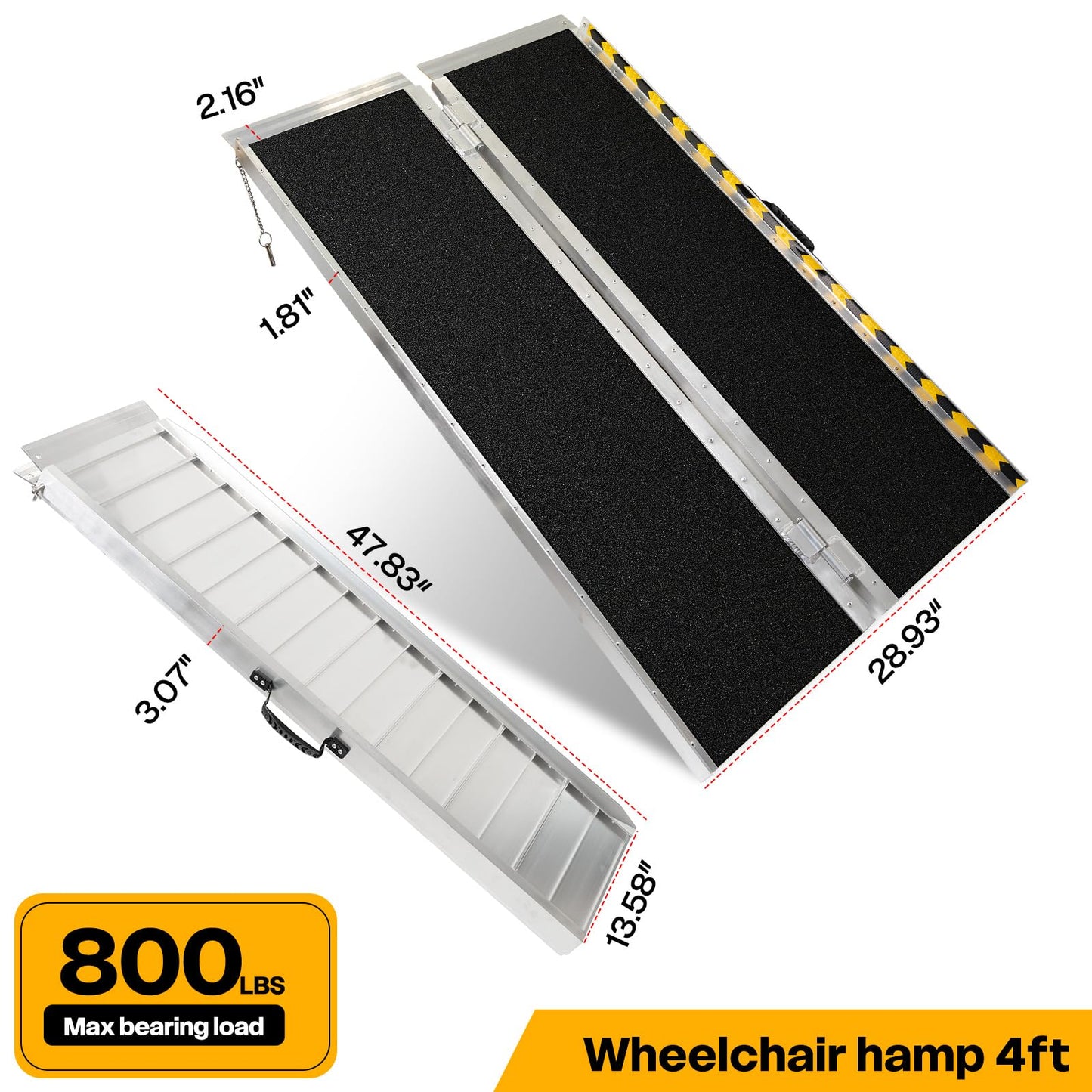 Vie Triomphe 4FT Portable Wheelchair Ramp, Non-Slip Folding Aluminum Threshold Ramp for Home Entry, Steps, Doorways, Curbs, Wheelchairs, Scooters & Walkers