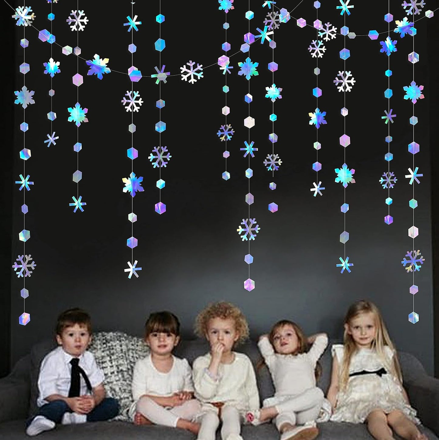 Winter Wonderland Party Decoration - Iridescent Snowflake Garland by [Brand Name] | 52Ft Holographic Streamer for Christmas & Weddings
