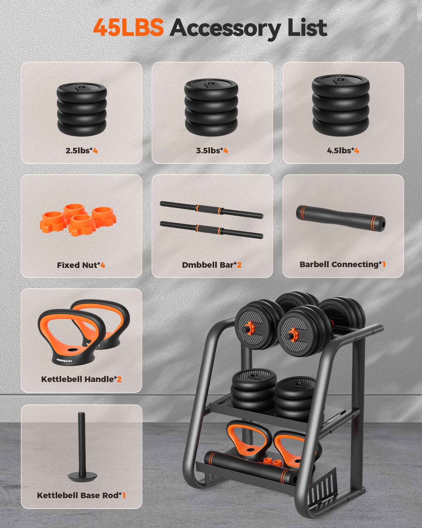 FEIERDUN Adjustable Dumbbells, 50lbs Free Weight Set with Connector, 4 in1 Dumbbells Set Used as Barbell, Kettlebells, Push up Stand, Fitness Exercises for Home Gym Suitable Men/Women